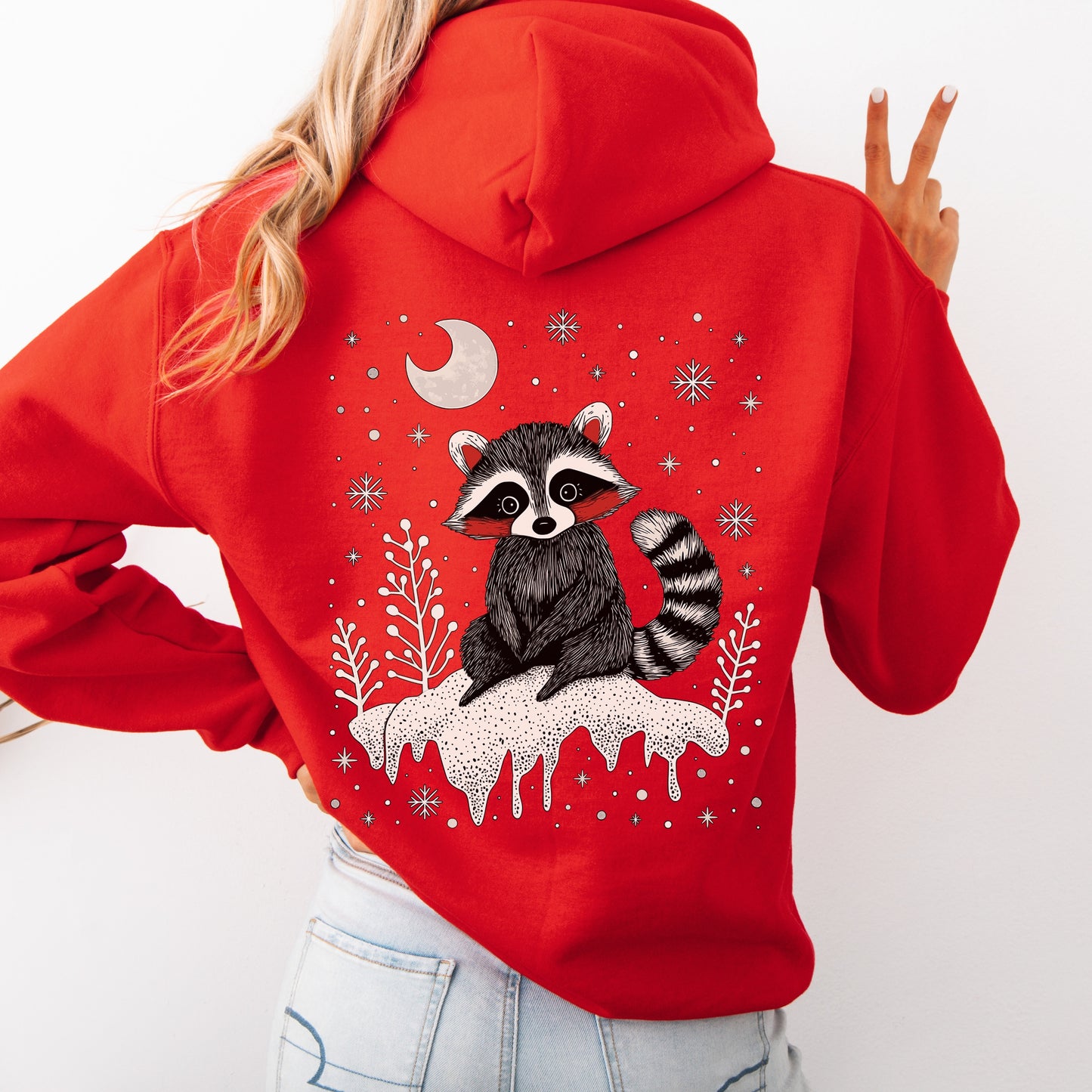 Festive Raccoon Hoodie - Christmas Hoodie - Winter Holiday Animal Hoodie