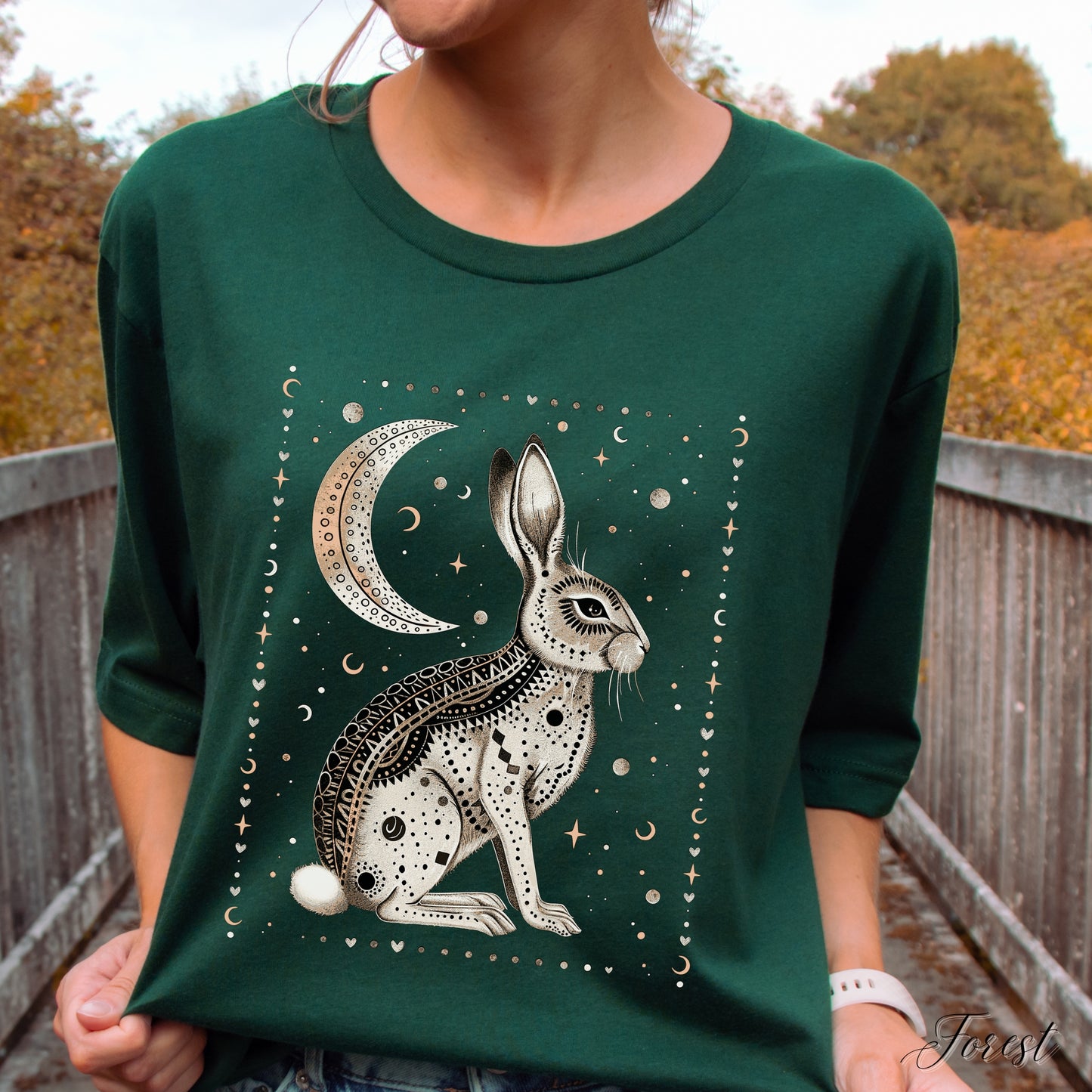 Mystic Moon Rabbit Shirt - Bohemian Animal Graphic Tee