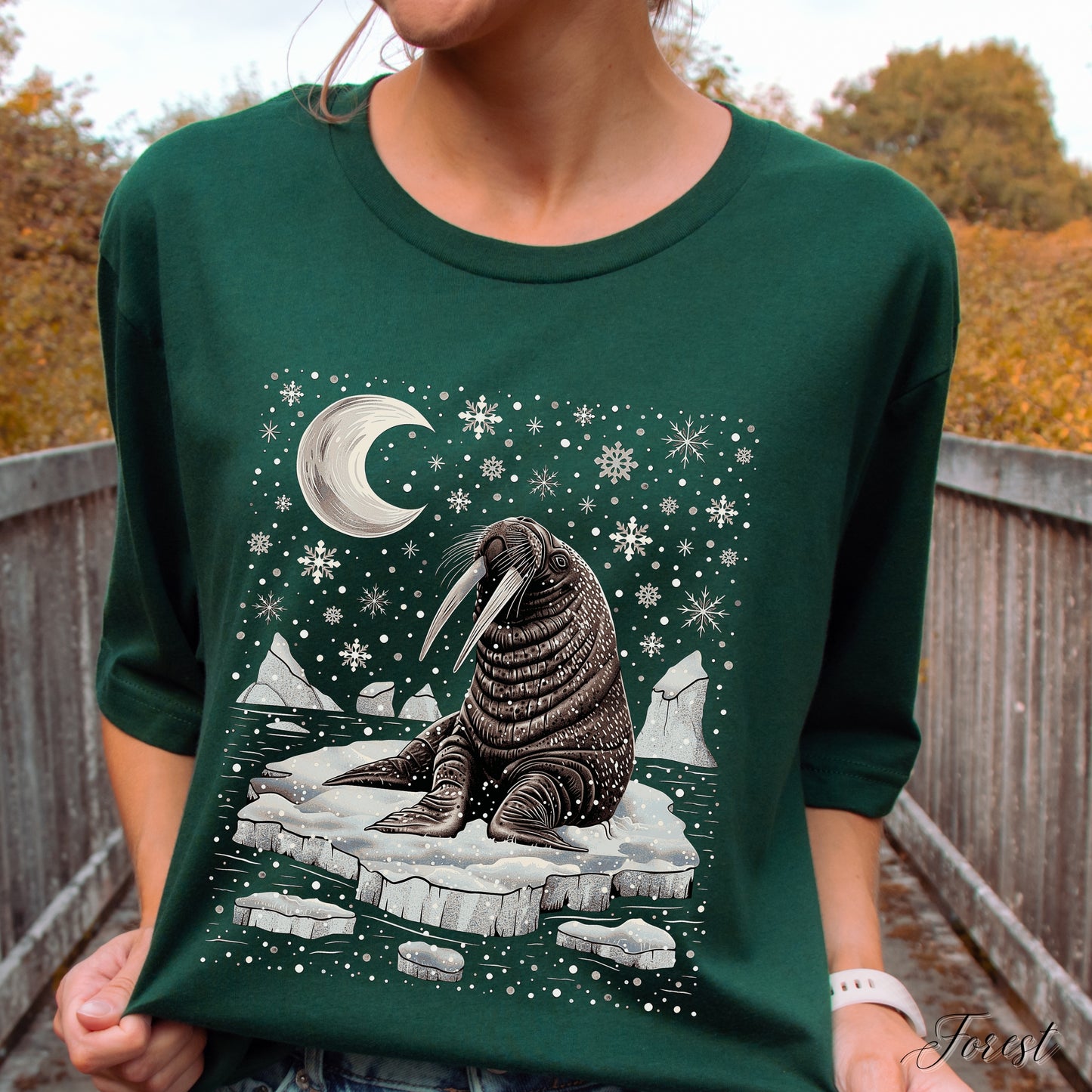Celestial Winter Walrus Christmas Shirt - Nordic Animal Graphic Tee
