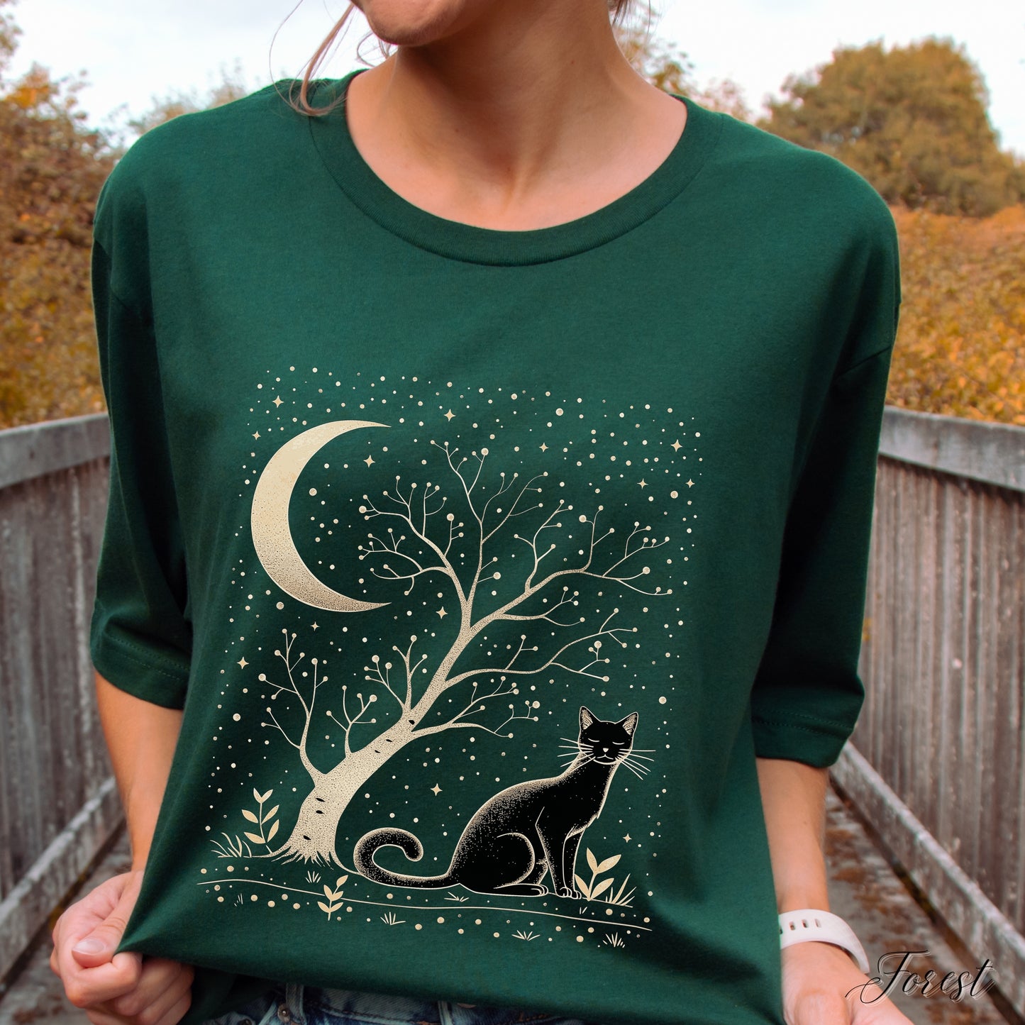 Moonlit Cat Shirt - Bohemian Moon Cat Vintage Graphic Tee