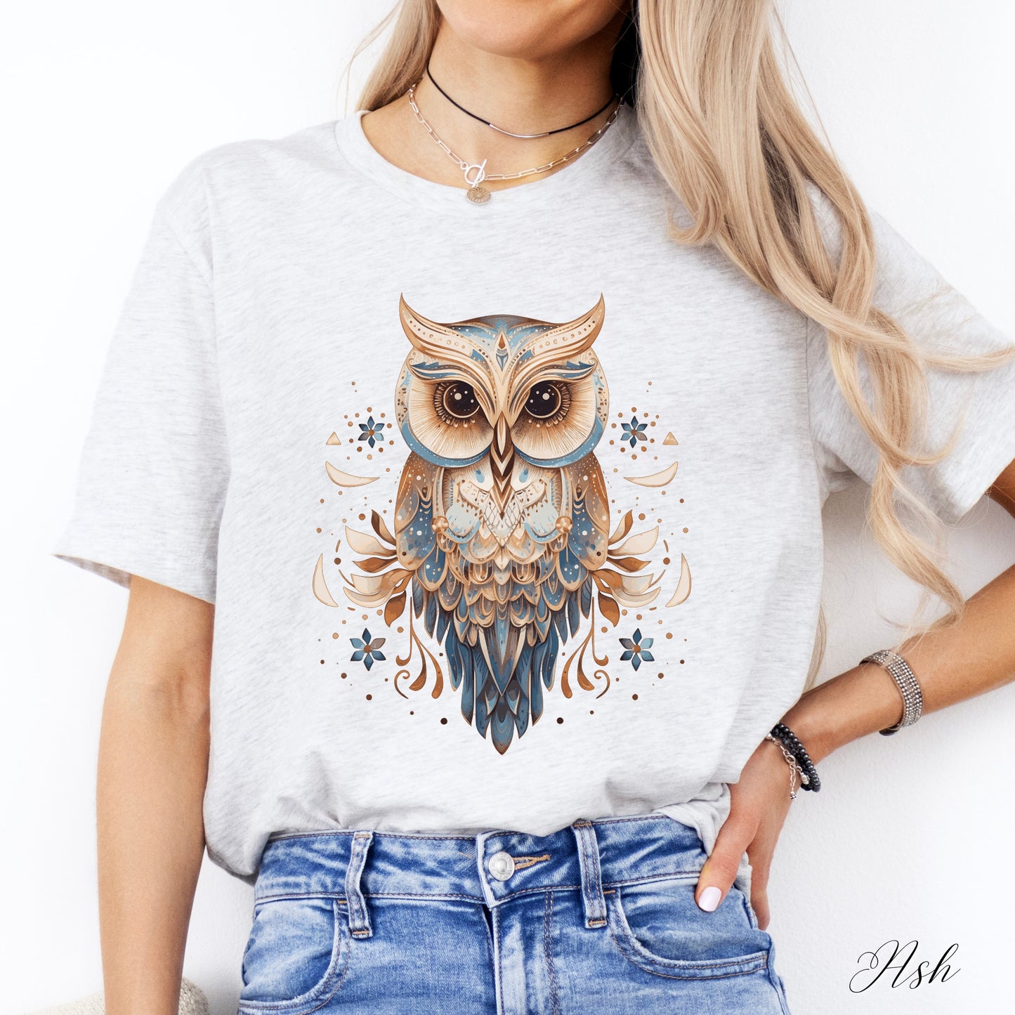 Boho Owl Shirt - Vintage Graphic Tee - Folklore Bird Shirt
