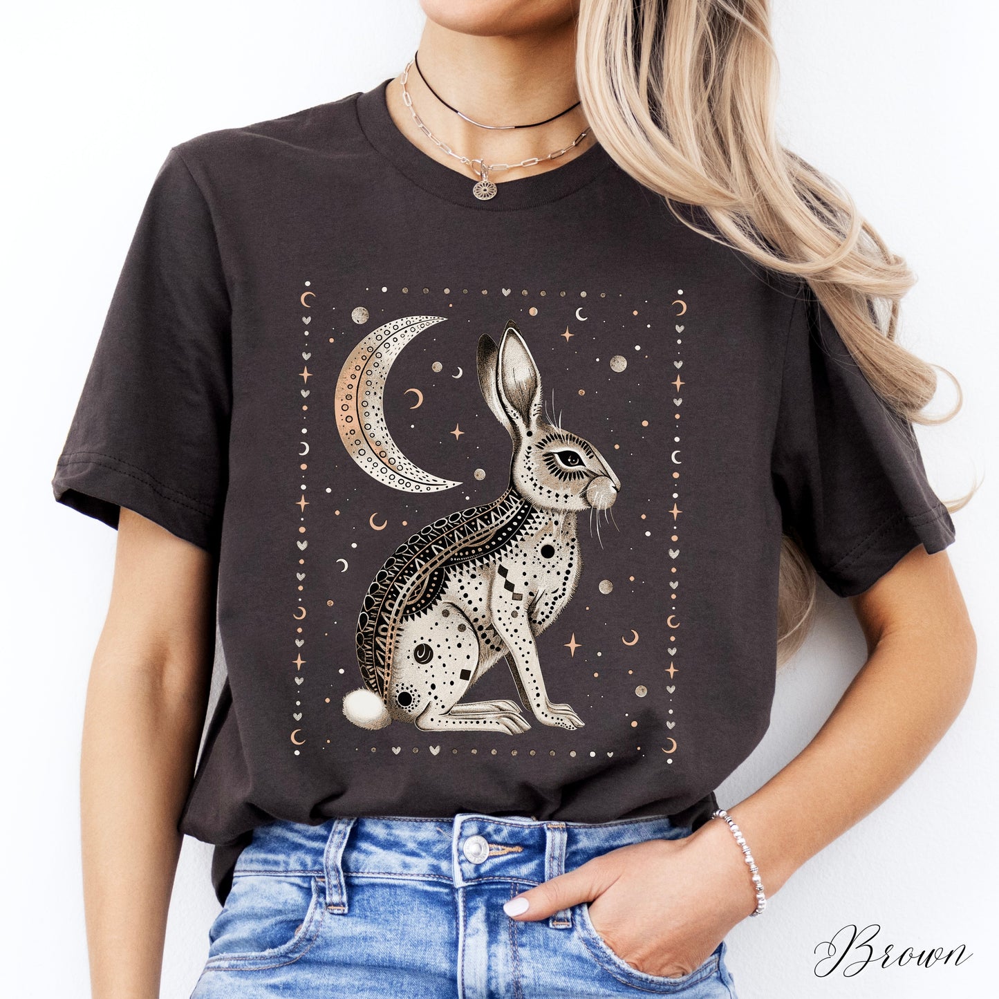 Mystic Moon Rabbit Shirt - Bohemian Animal Graphic Tee