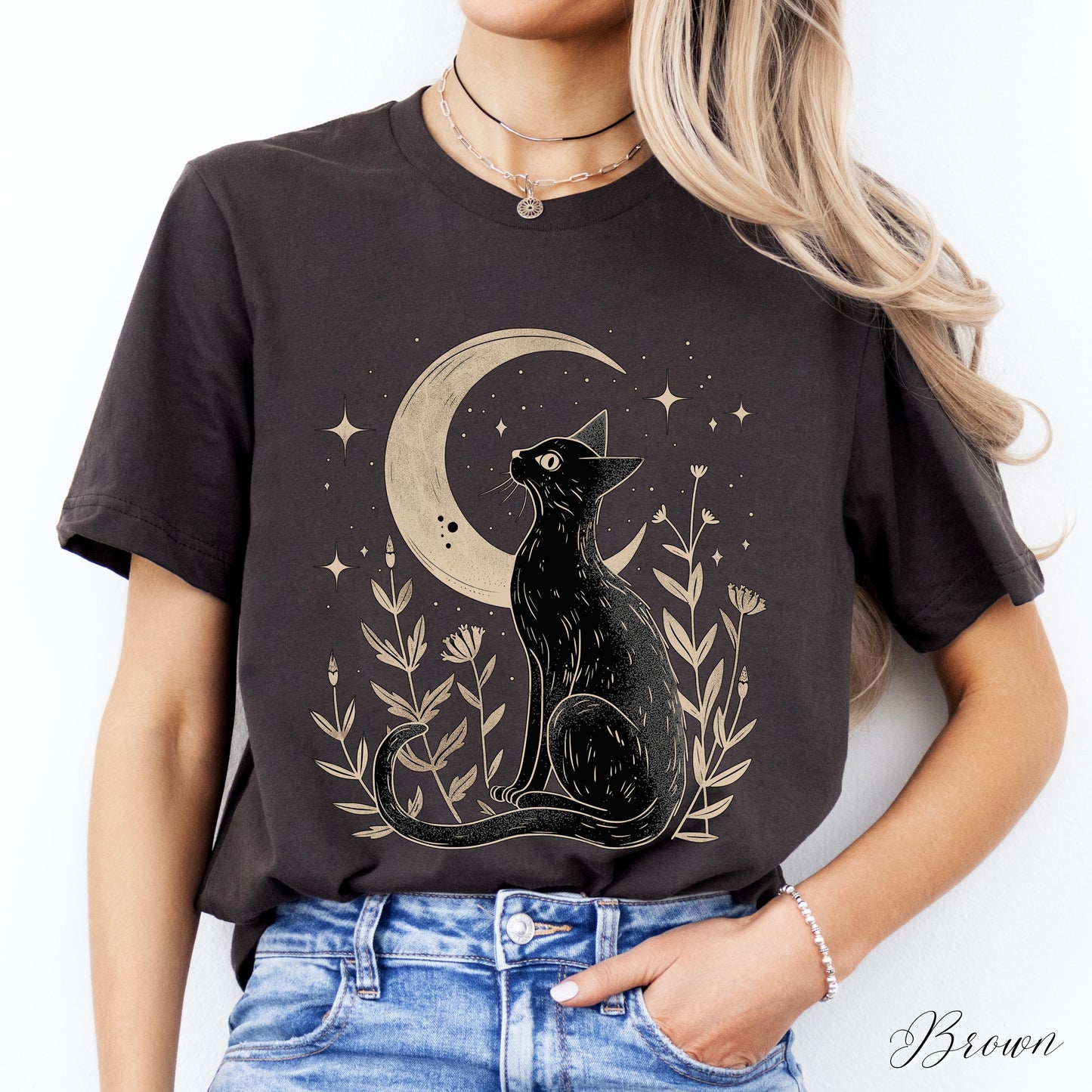 Mystic Moon and Cat Shirt - Vintage Style Boho Shirt