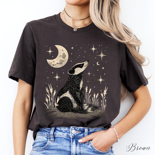 Boho Mystic Moon and Badger Shirt - Cottagecore Graphic Tee