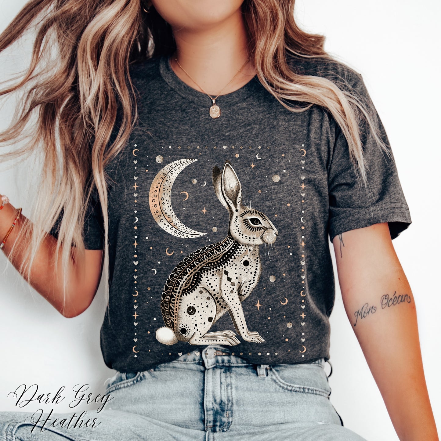 Mystic Moon Rabbit Shirt - Bohemian Animal Graphic Tee
