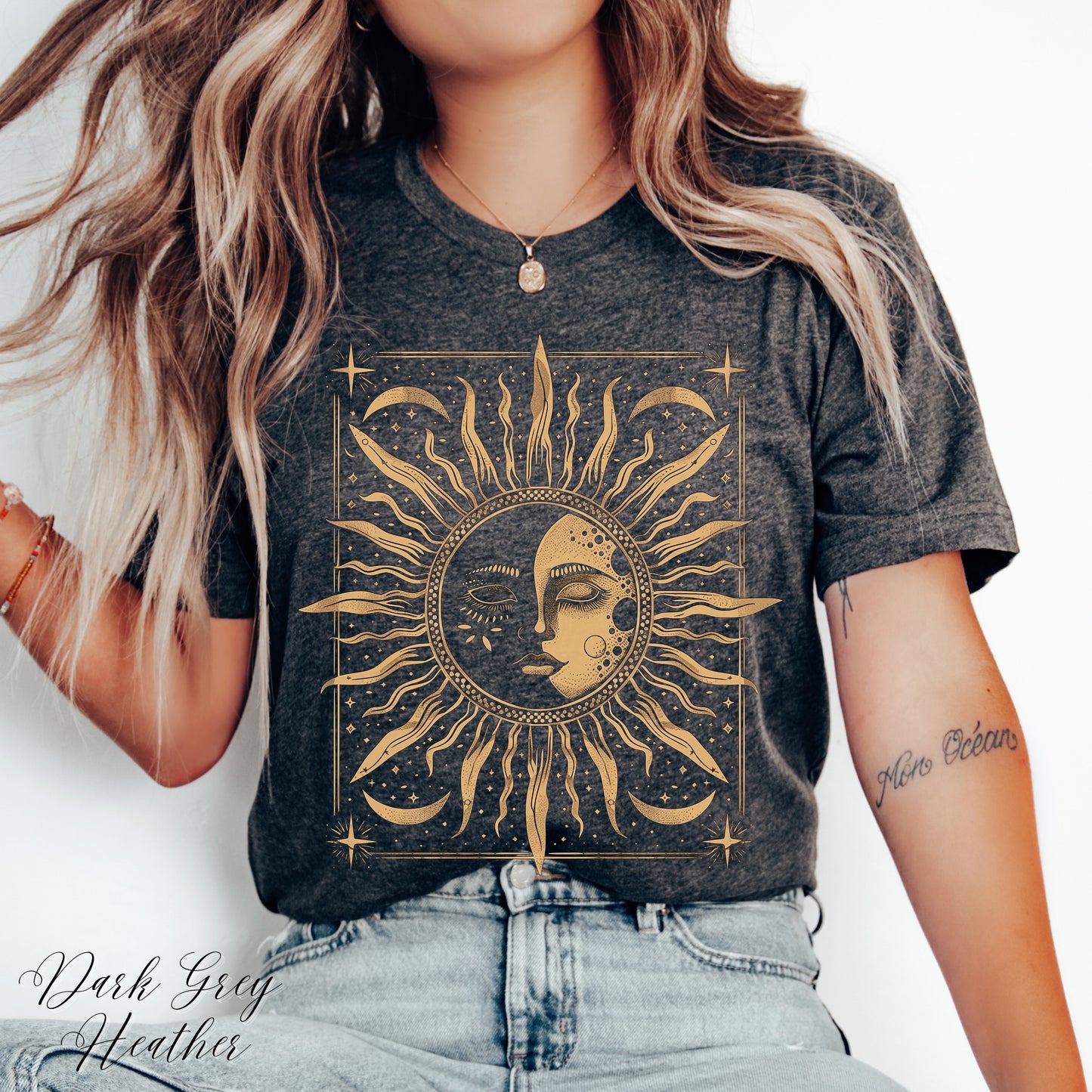 Bohemian Sun and Moon Phase Shirt - Celestial Vintage Graphic Tee