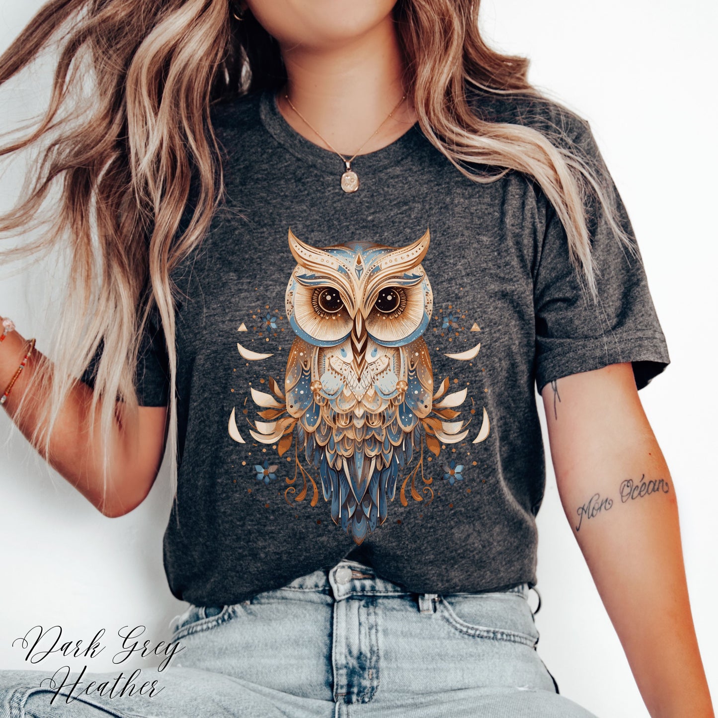 Boho Owl Shirt - Vintage Graphic Tee - Folklore Bird Shirt
