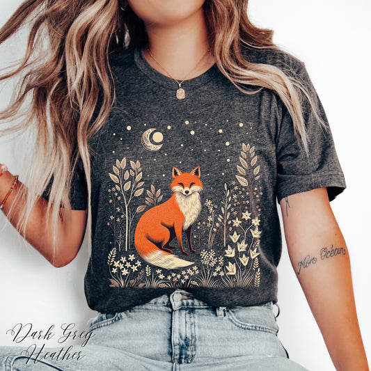 Moon and Fox Shirt - Cottagecore Vintage Style Animal Graphic Tee
