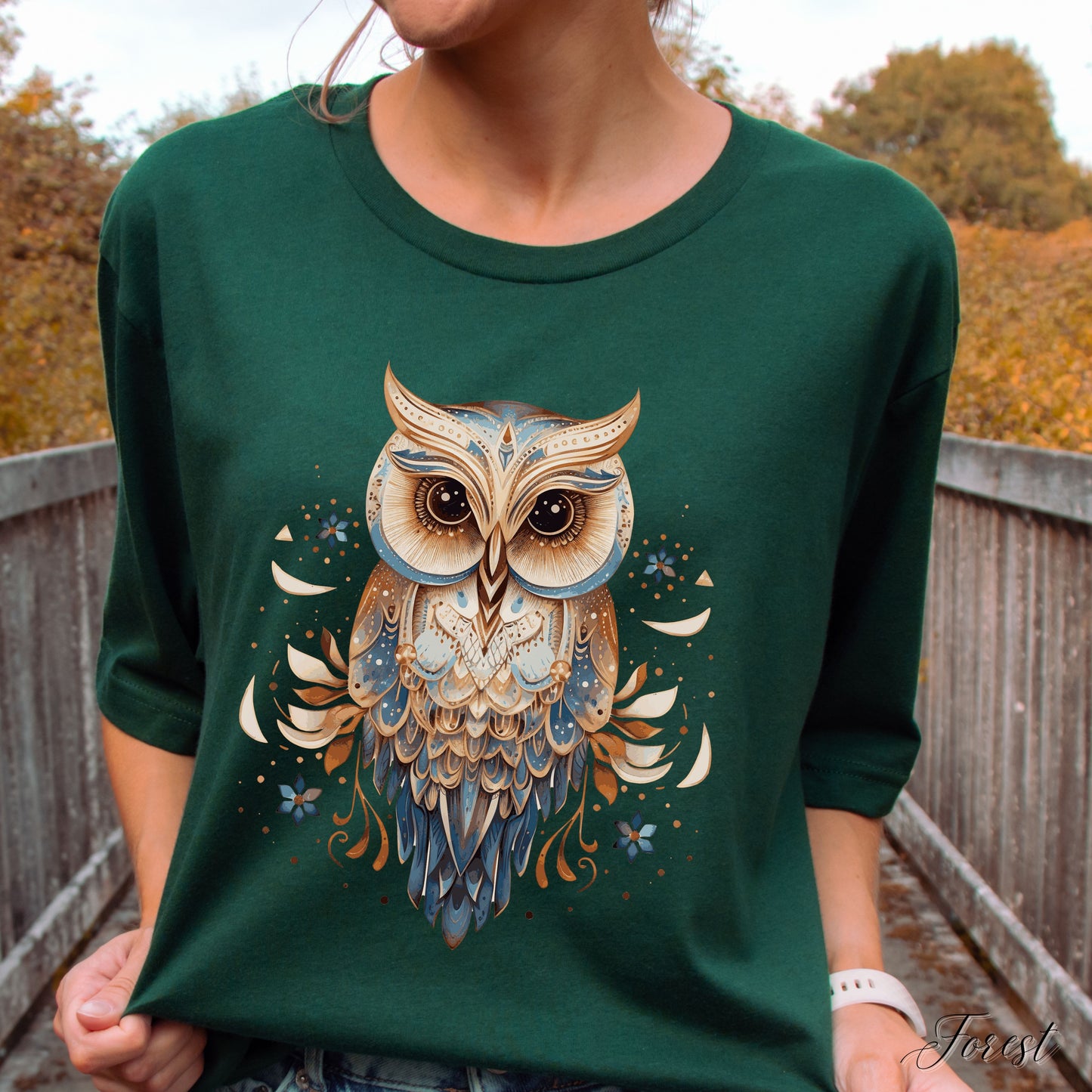 Boho Owl Shirt - Vintage Graphic Tee - Folklore Bird Shirt