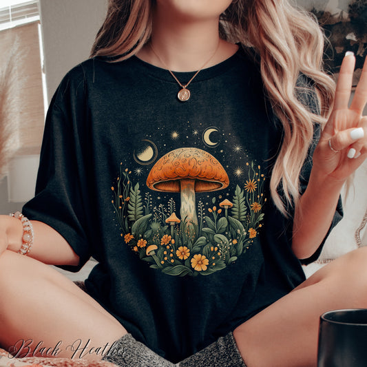 Mystic Forest Mushroom Shirt - Boho Nature Graphic Tee - Cottagecore Botanical Shirt