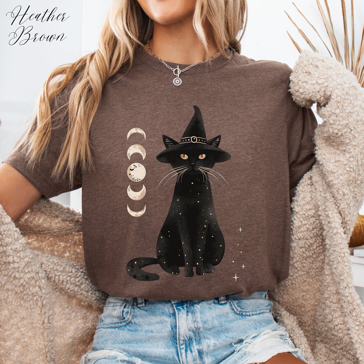 Halloween Cat Shirt - Cat and Moon Phase Shirt - Witch Cat Halloween Shirt