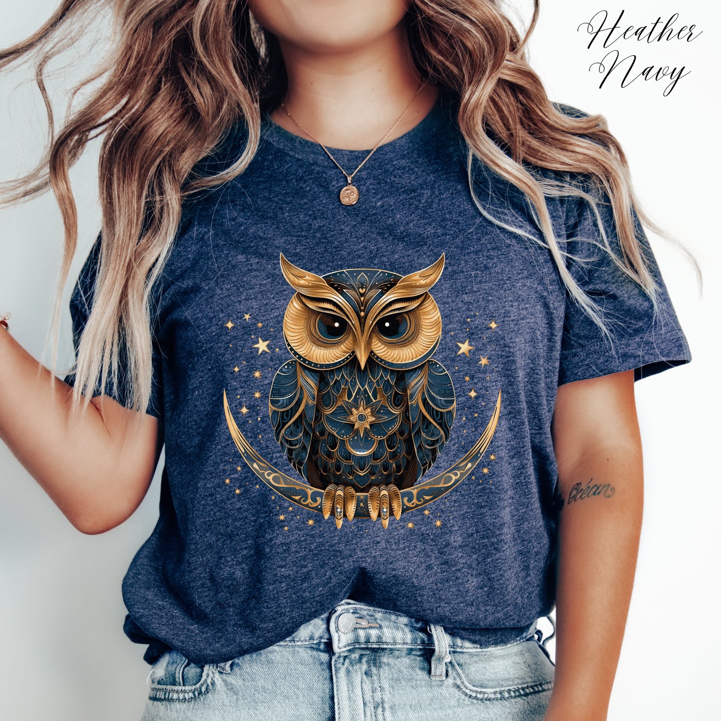 Celestial Owl Shirt - Owl on Crescent Moon Vintage Graphic Tee - Boho Shirt