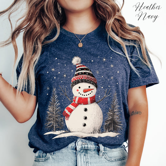 Cottagecore Snowman Christmas Shirt - Winter Vintage Graphic Tee