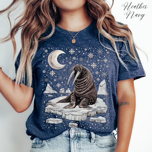Celestial Winter Walrus Christmas Shirt - Nordic Animal Graphic Tee
