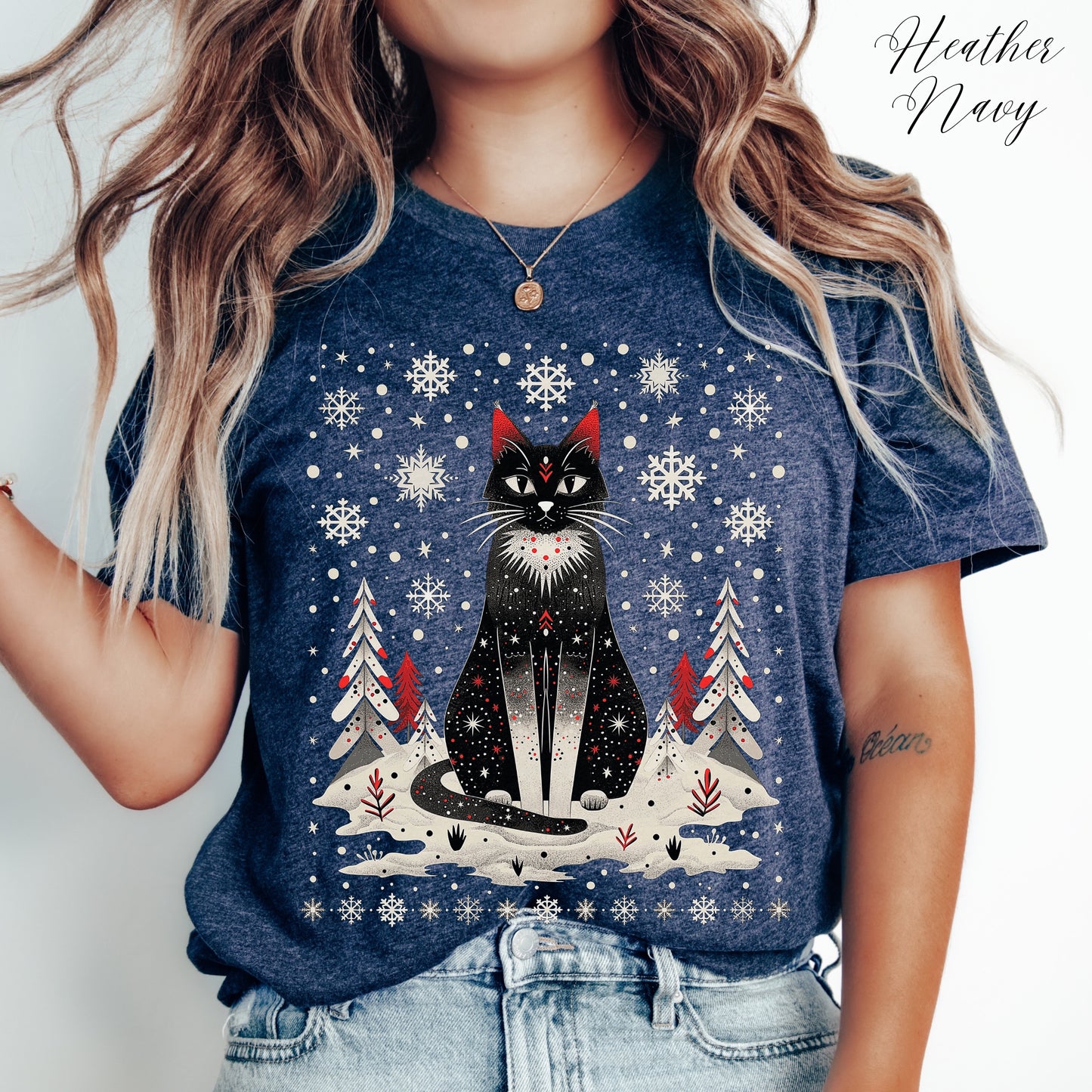 Festive Christmas Cat Shirt - Scandinavian Graphic Christmas Shirt