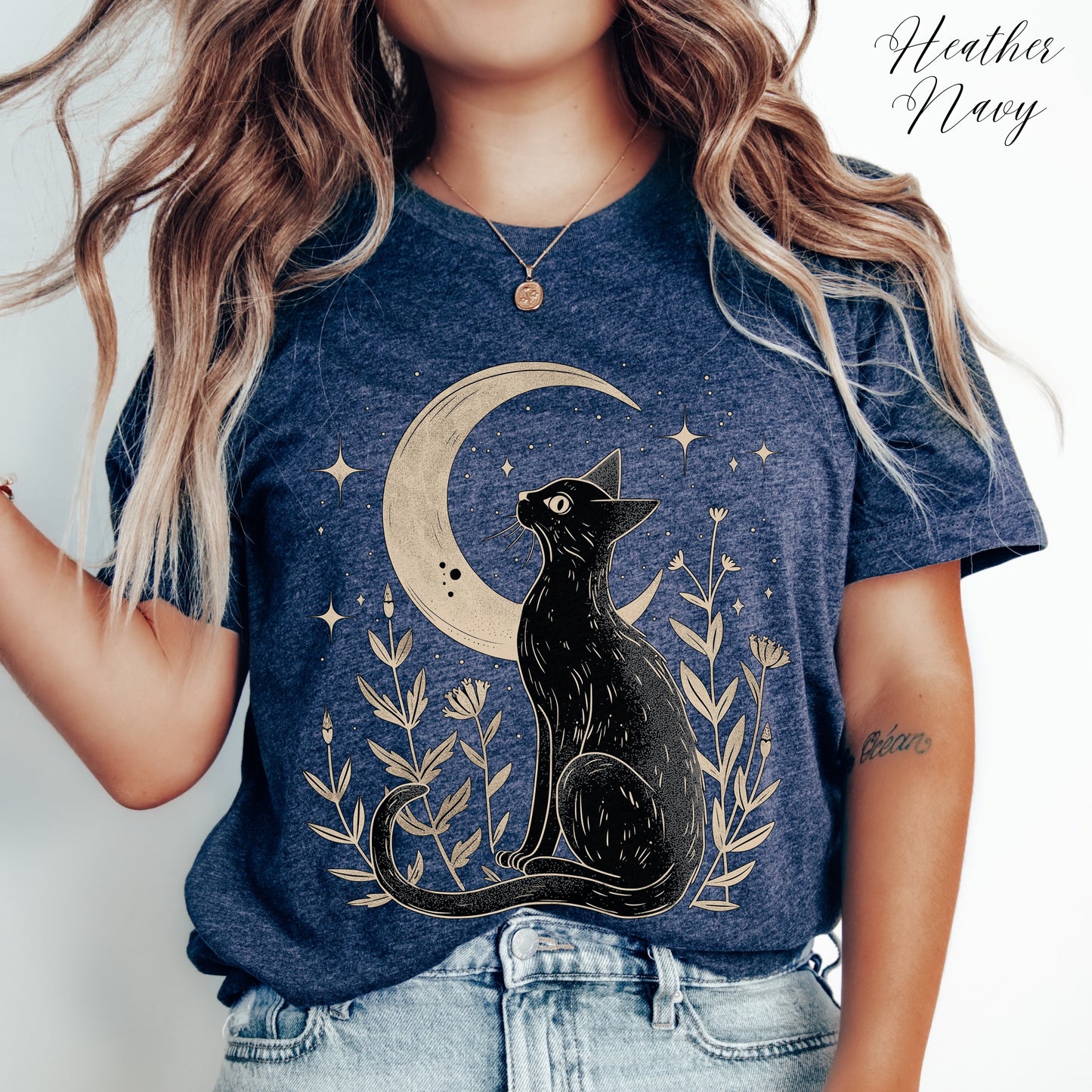 Mystic Moon and Cat Shirt - Vintage Style Boho Shirt
