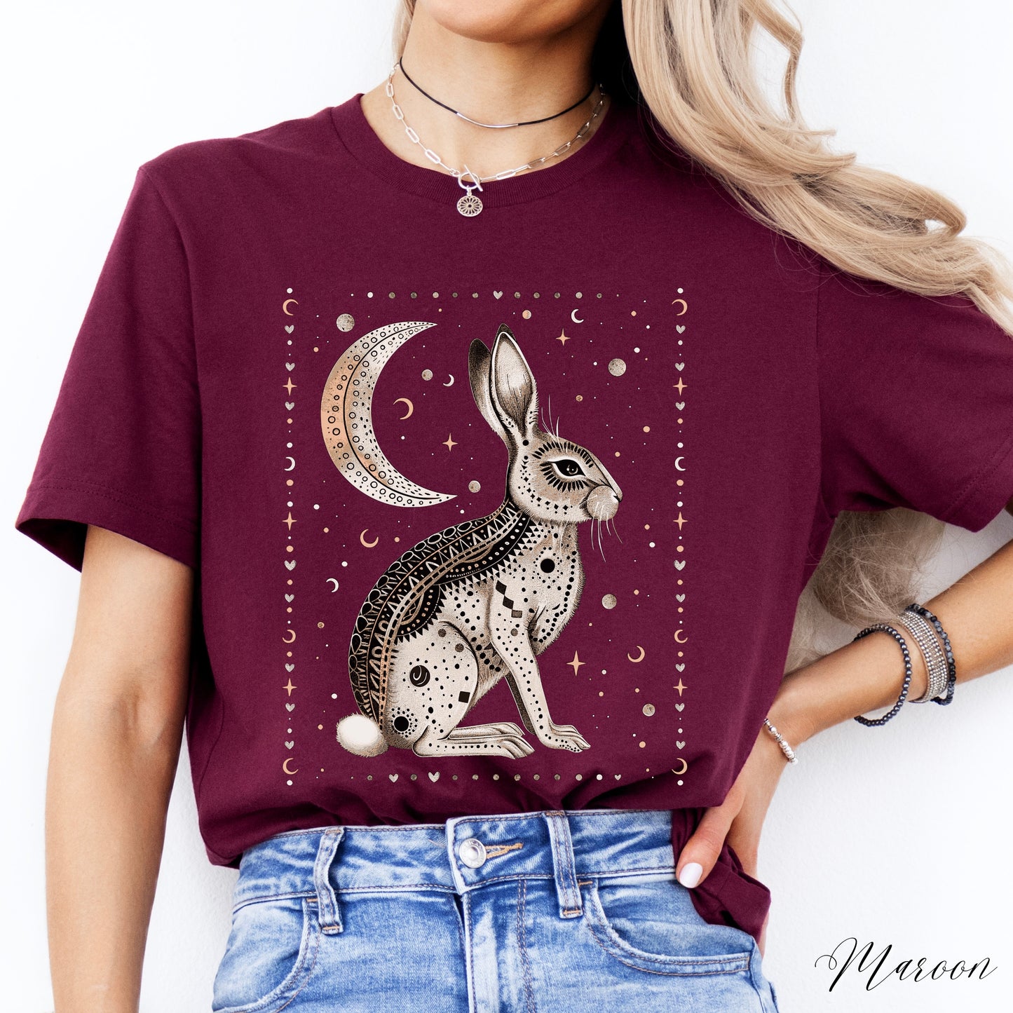 Mystic Moon Rabbit Shirt - Bohemian Animal Graphic Tee