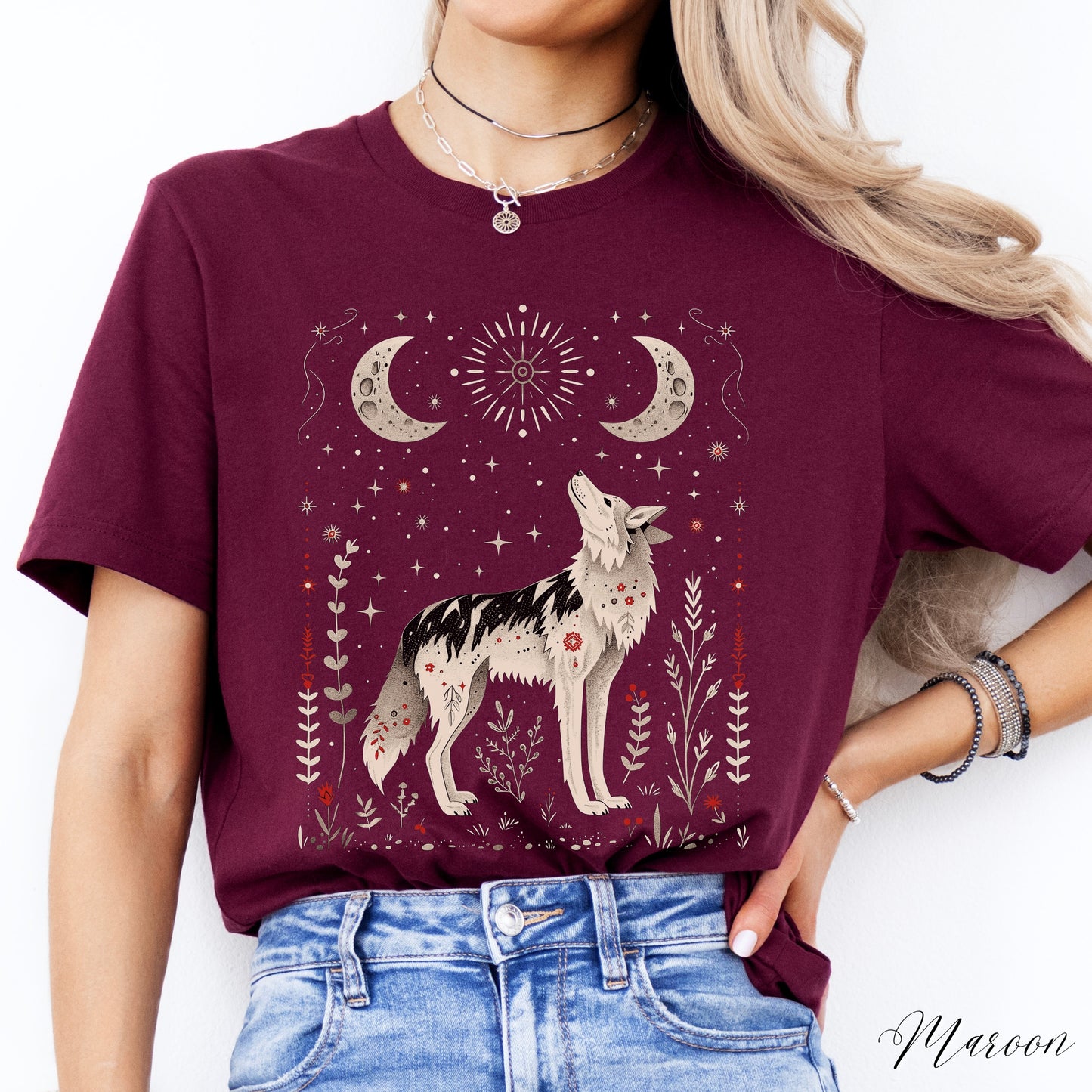 Scandinavian Wolf Shirt - Mystic Wolf Moon Graphic Tee