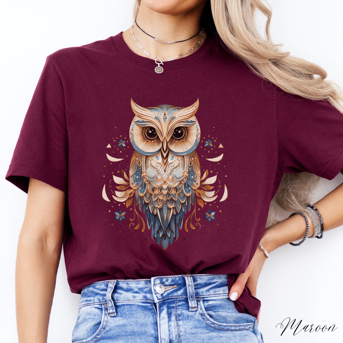 Boho Owl Shirt - Vintage Graphic Tee - Folklore Bird Shirt