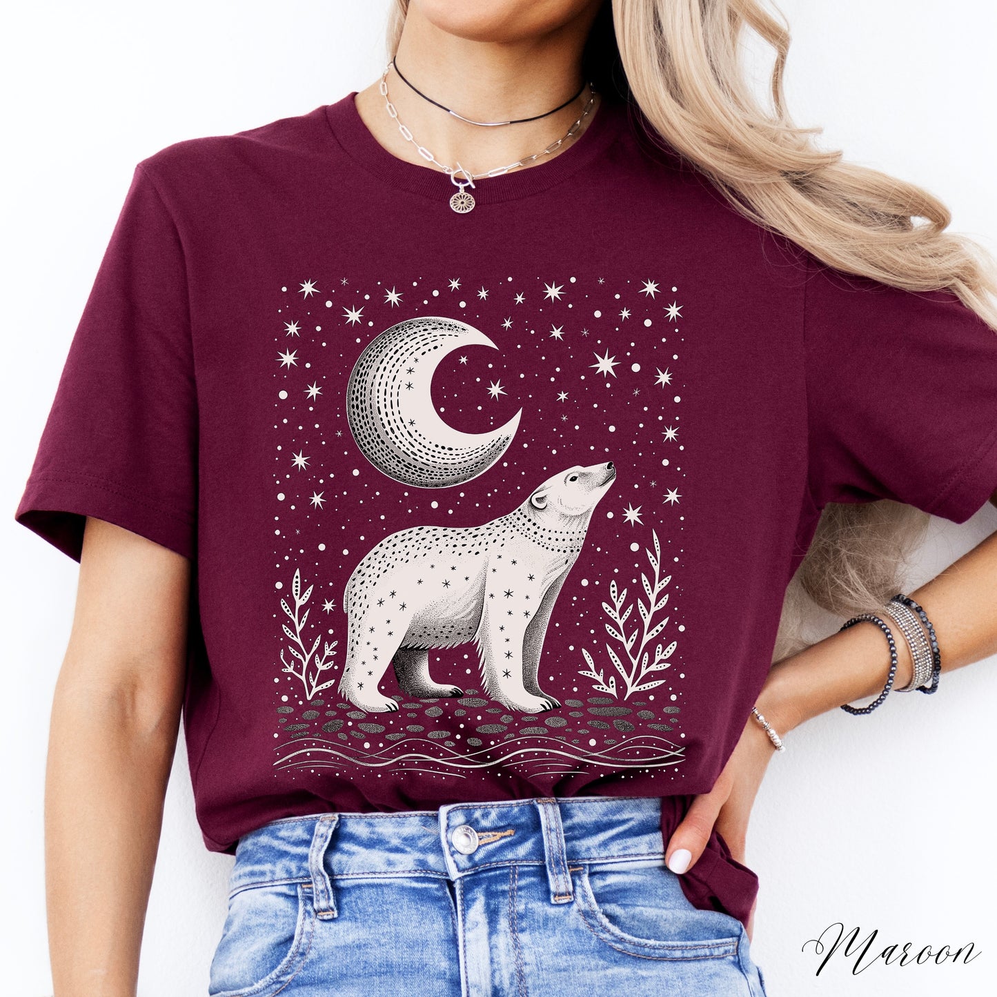 Boho Moon and Polar Bear Shirt - Nordic Christmas Shirt