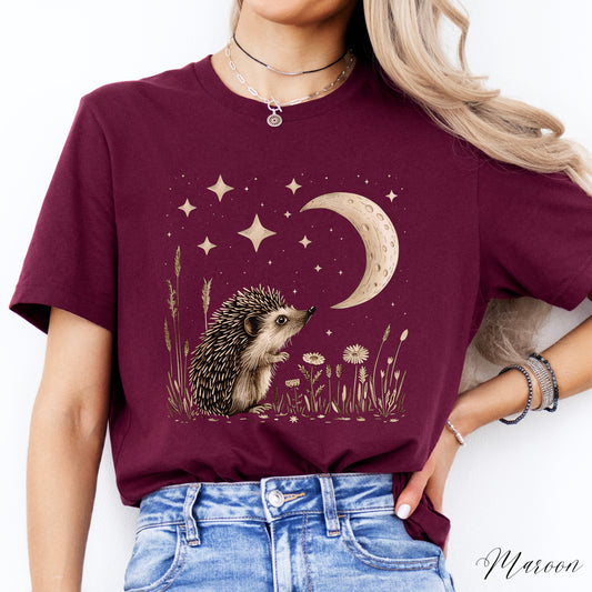 Boho Moon and Hedgehog Shirt - Vintage Style Woodland Animal Shirt - Cottagecore Graphic Tee
