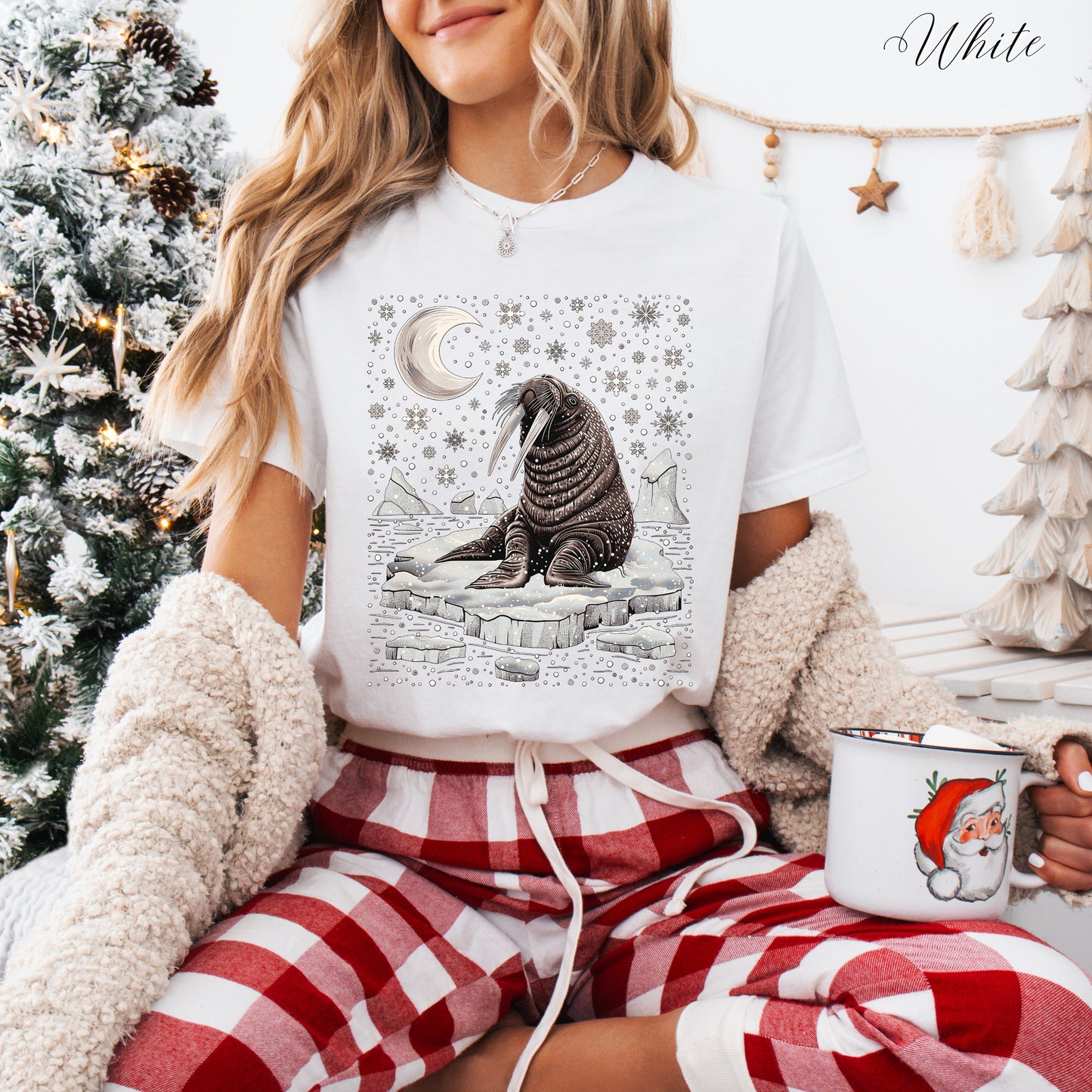Celestial Winter Walrus Christmas Shirt - Nordic Animal Graphic Tee