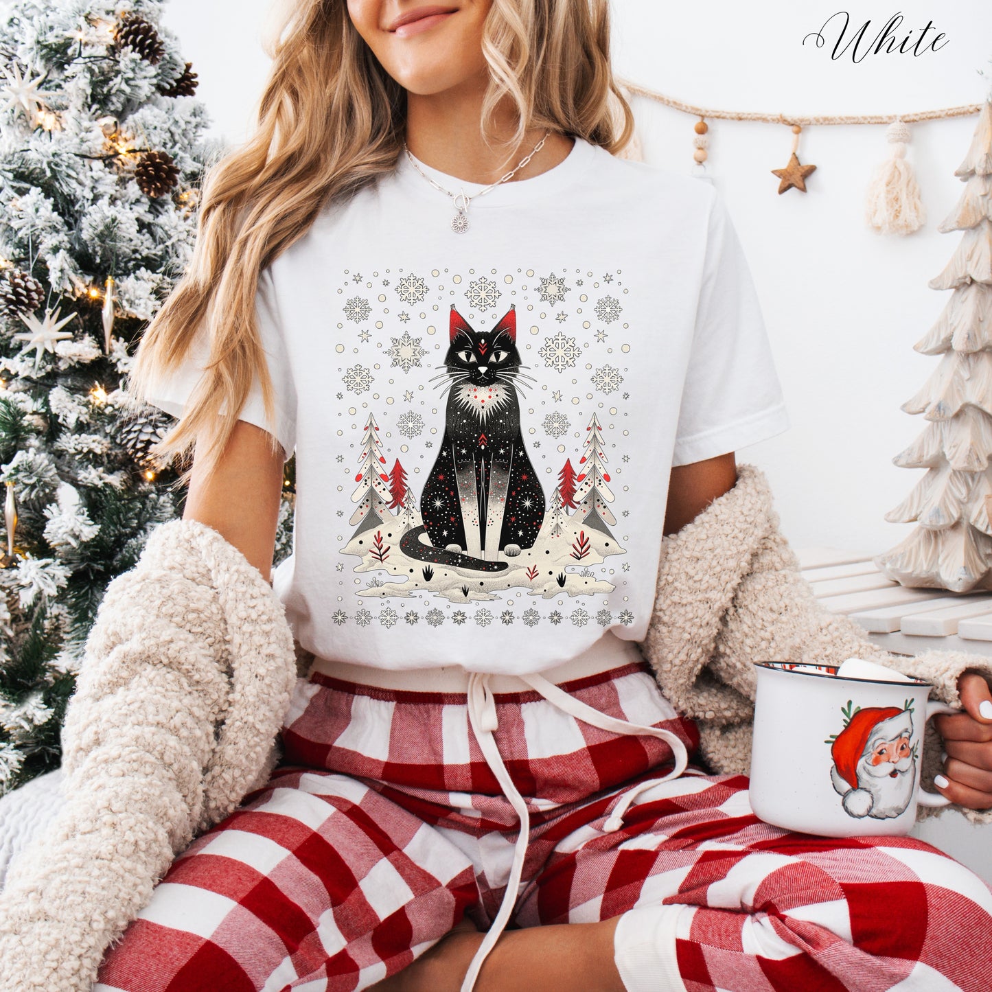 Festive Christmas Cat Shirt - Scandinavian Graphic Christmas Shirt