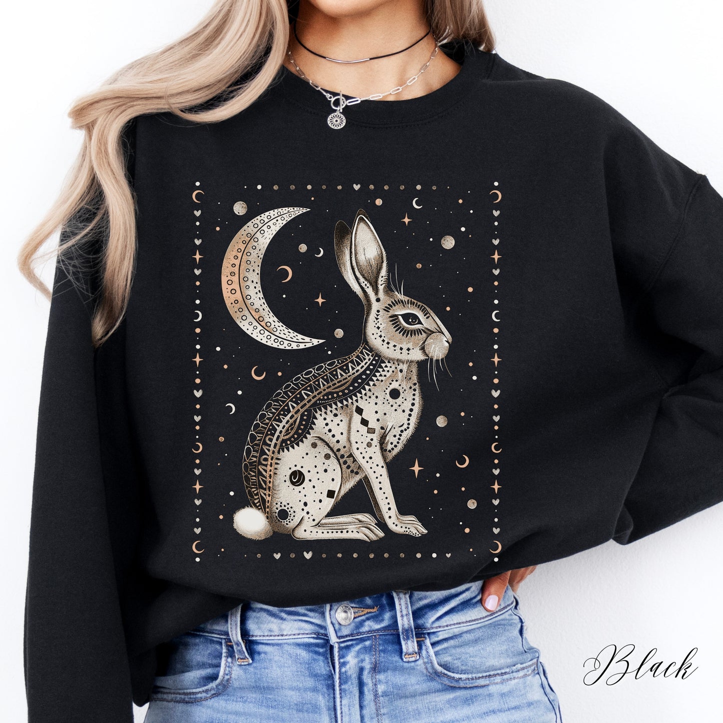 Bohemian Mystic Moon and Rabbit Sweatshirt