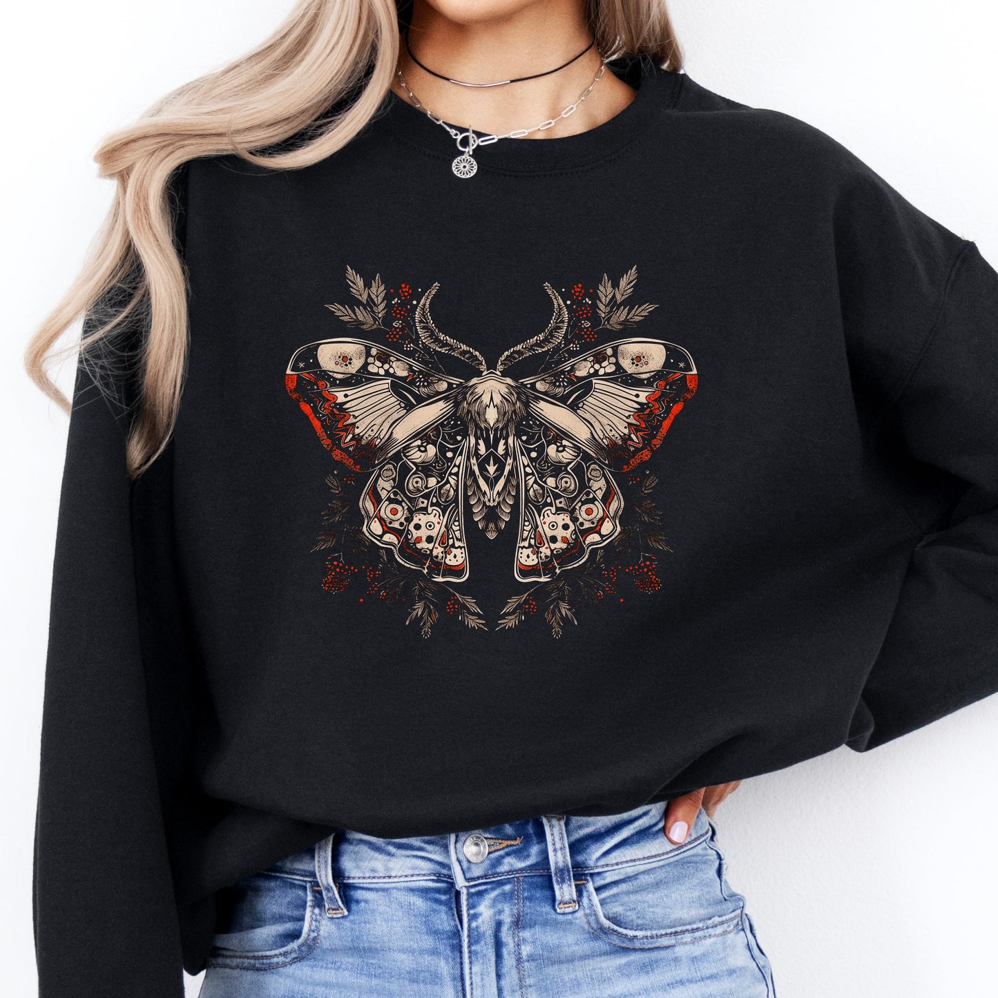 Norwegian Moth Sweatshirt - Dark Aesthetic Gothic Moth Jumper