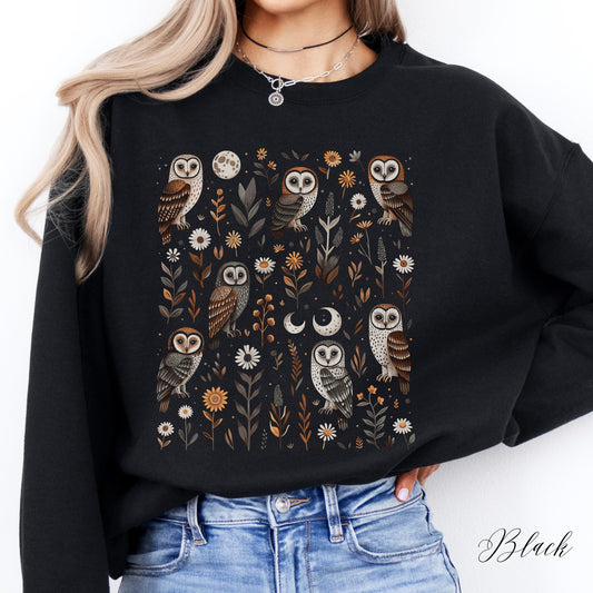 Goblincore Moon and Owl Sweatshirt - Boho Woodland Creature Jumper