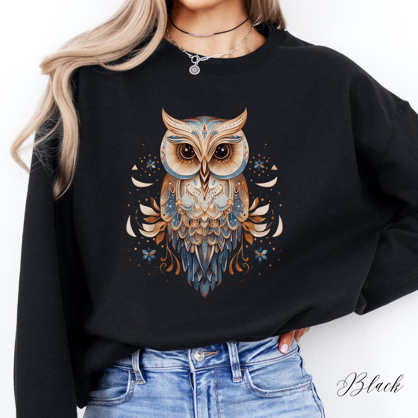 Vintage Owl Sweatshirt - Bohemian Bird Sweatshirt - Whimsical Woodland Creature Jumper