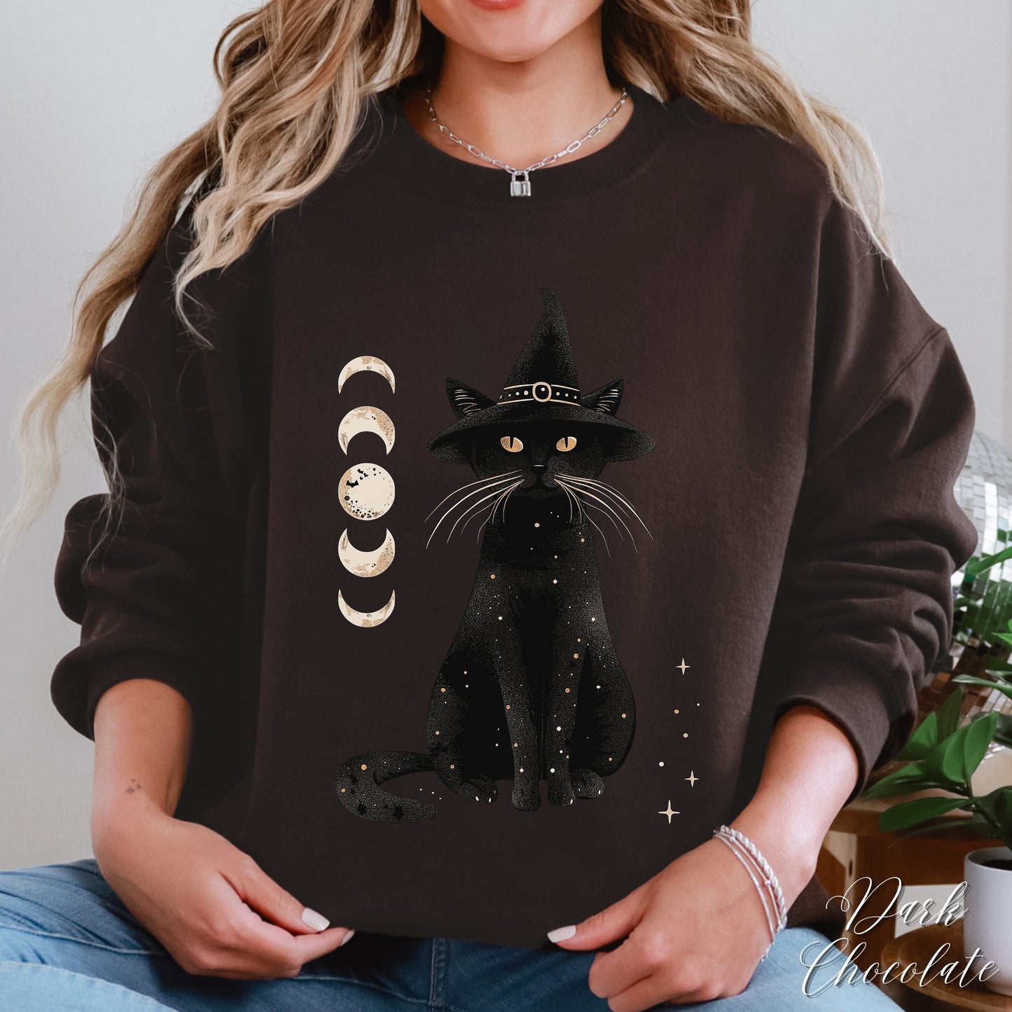 Halloween Cat Sweatshirt - Moon Cat Halloween Sweatshirt - Witch Cat Jumper