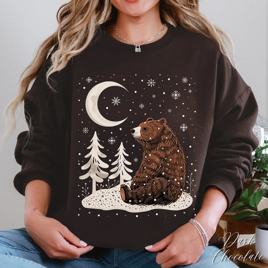 Winter Moon Bear Sweatshirt - Boho Christmas Sweatshirt
