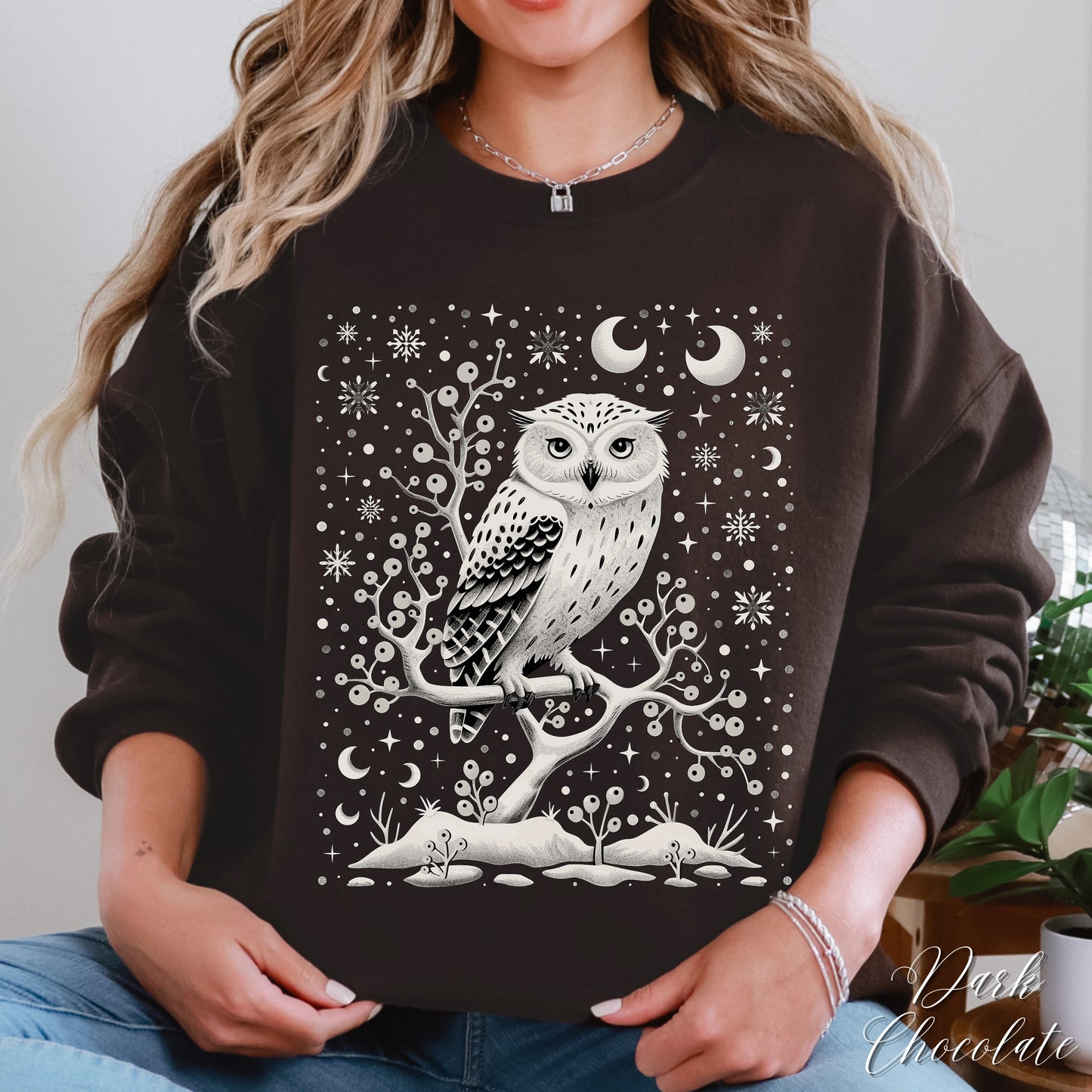 White Winter Owl Sweatshirt - Folklore Christmas Sweatshirt