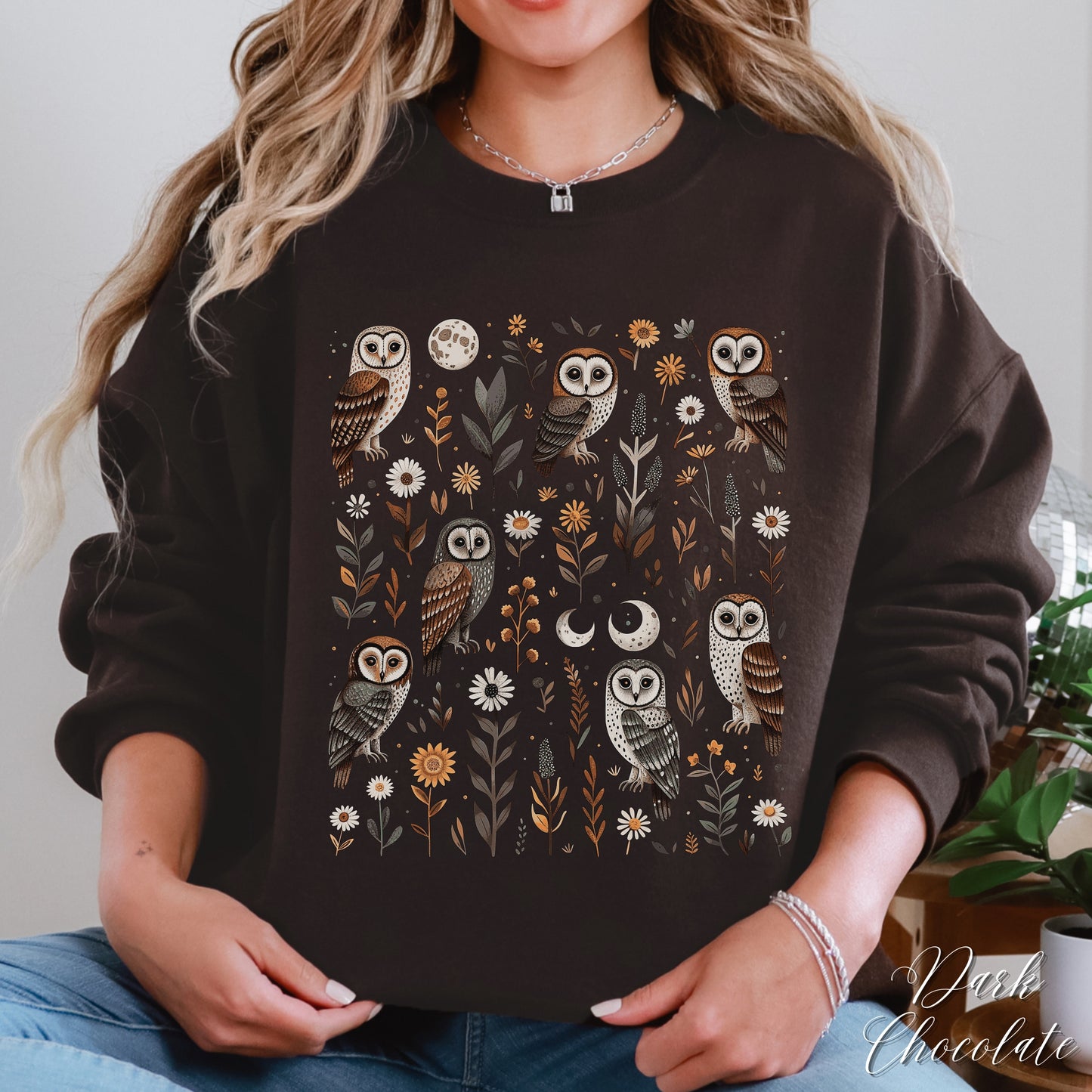 Goblincore Moon and Owl Sweatshirt - Boho Woodland Creature Jumper