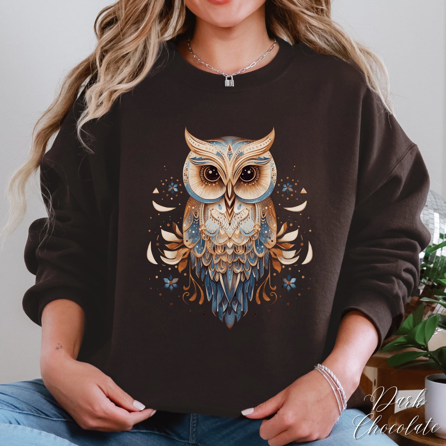 Vintage Owl Sweatshirt - Bohemian Bird Sweatshirt - Whimsical Woodland Creature Jumper