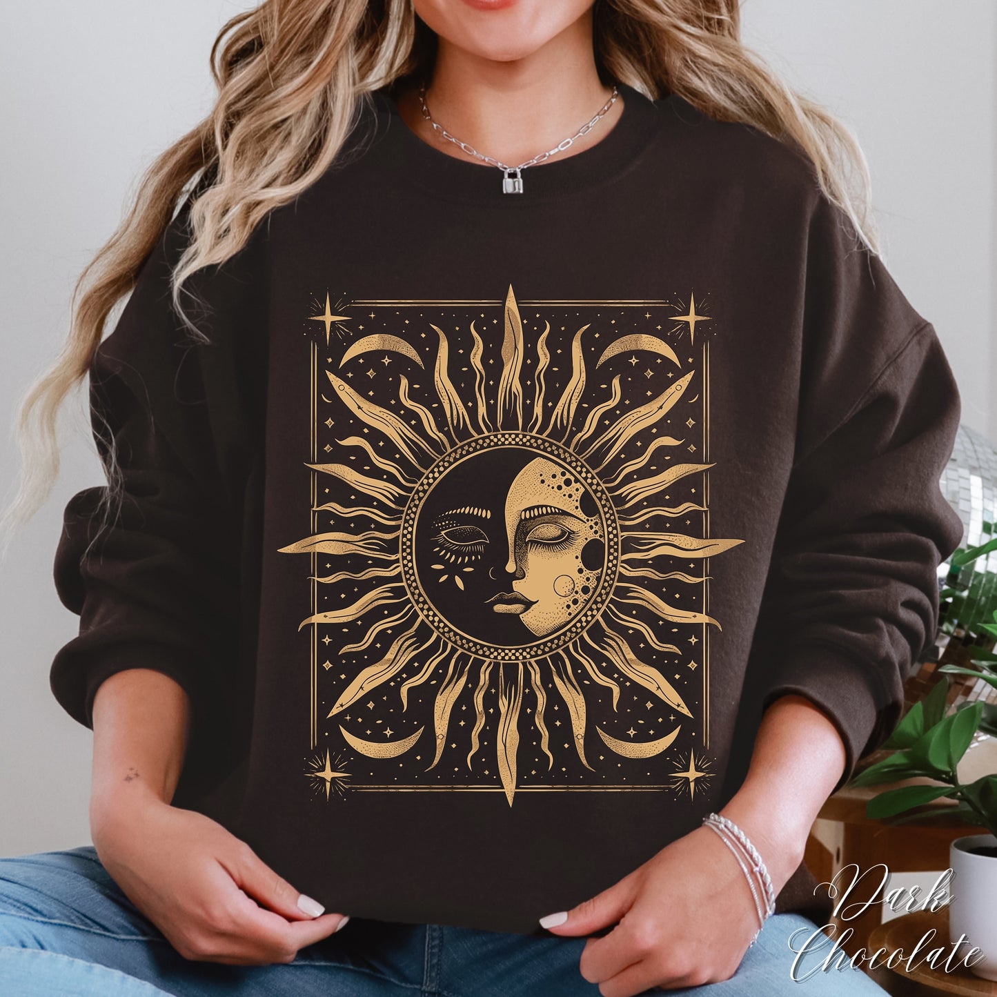 Boho Sun and Moon Phase Sweatshirt - Vintage Style Hippie Jumper