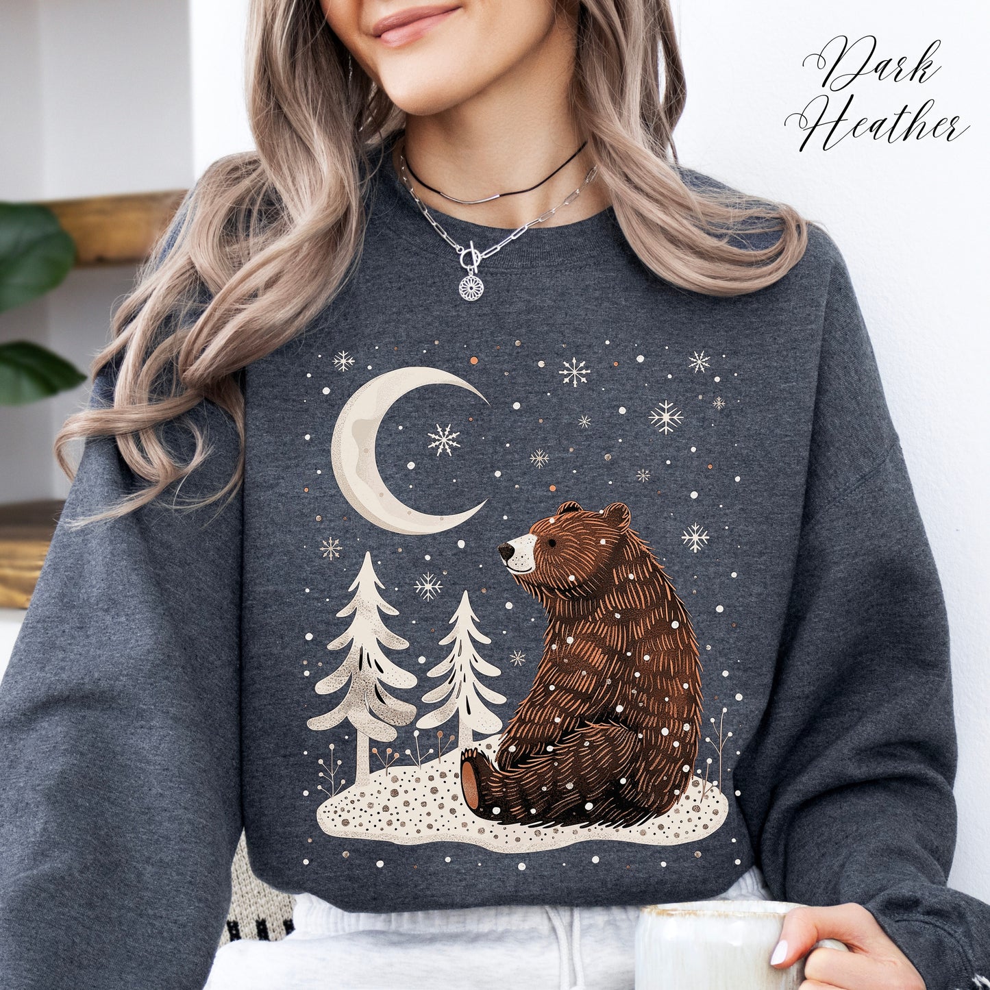 Winter Moon Bear Sweatshirt - Boho Christmas Sweatshirt