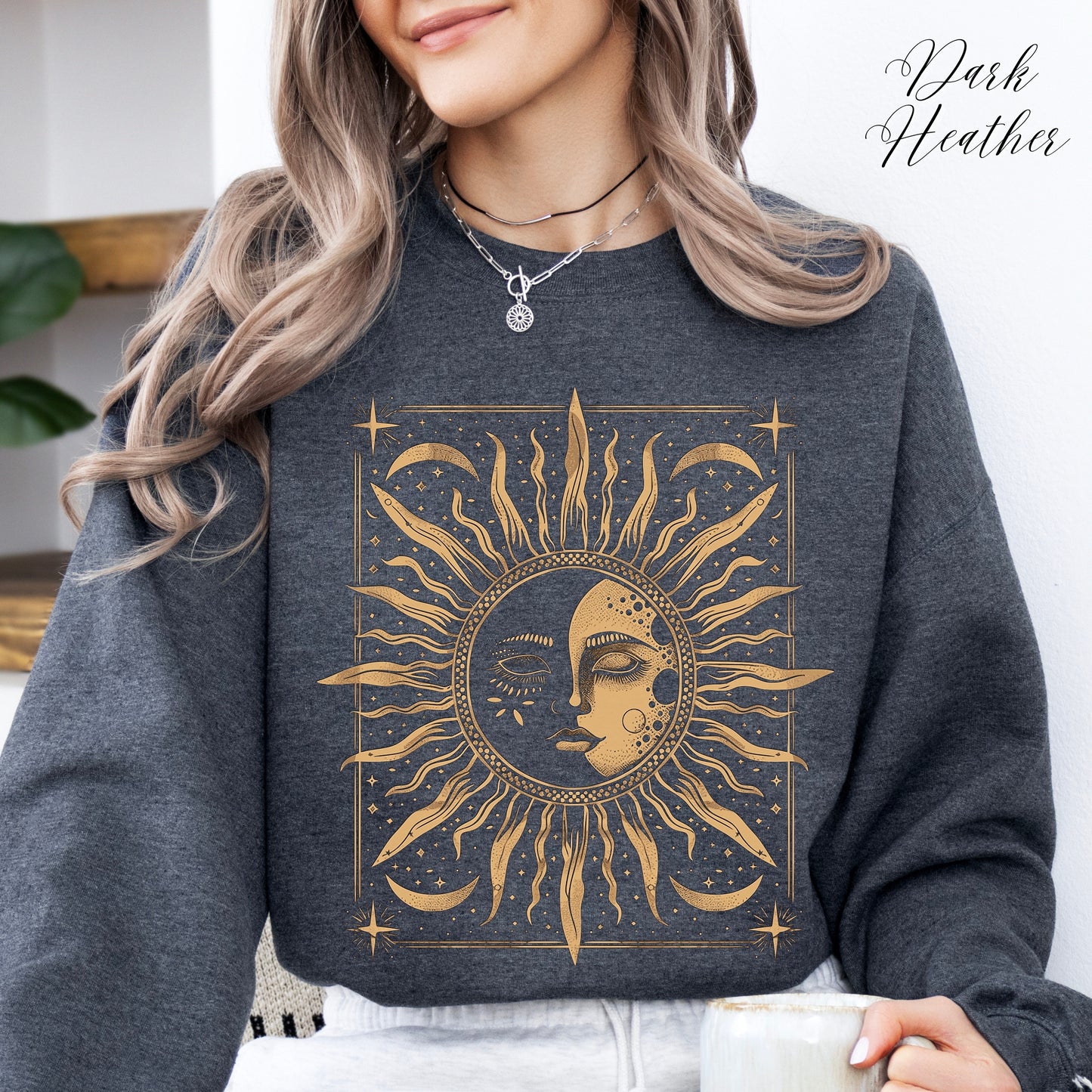 Boho Sun and Moon Phase Sweatshirt - Vintage Style Hippie Jumper