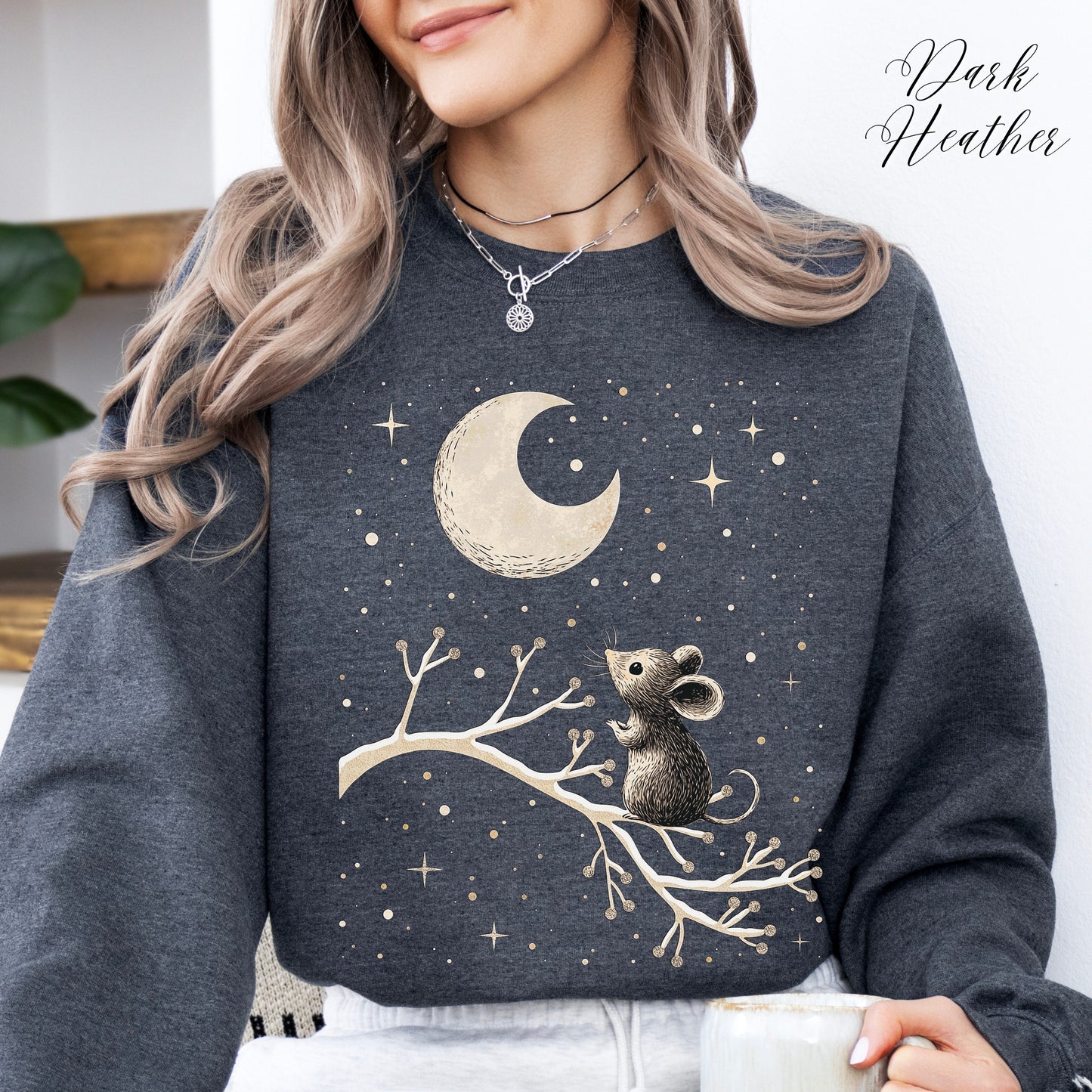 Winter Moon Mouse Christmas Sweatshirt - Celestial Winter Animal Jumper