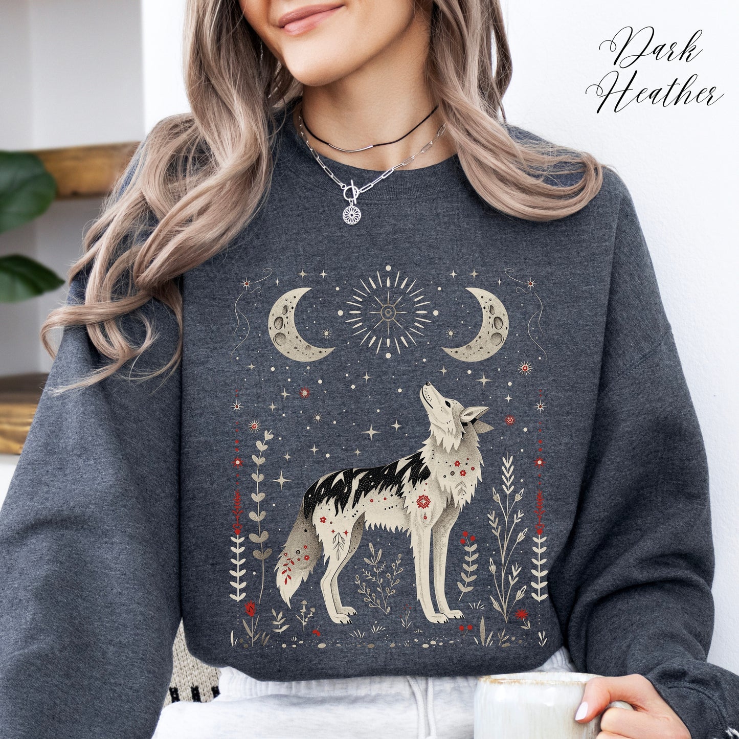 Scandinavian Moon and Wolf Sweatshirt - Folklore Animal Jumper