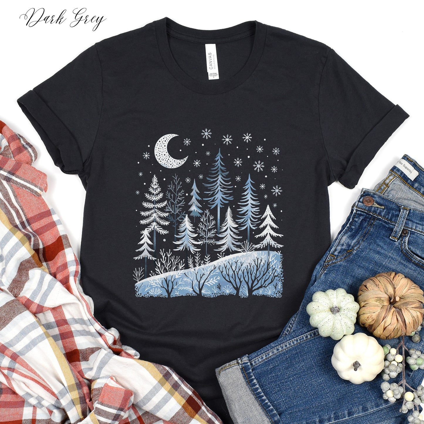 Boho Winter Moon and Forest Shirt - Celestial Woodland Christmas Shirt