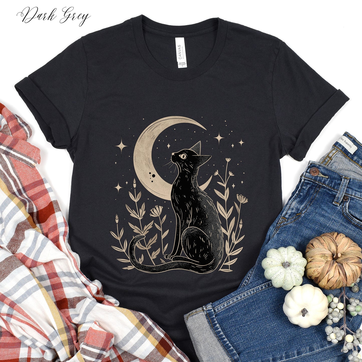 Mystic Moon and Cat Shirt - Vintage Style Boho Shirt