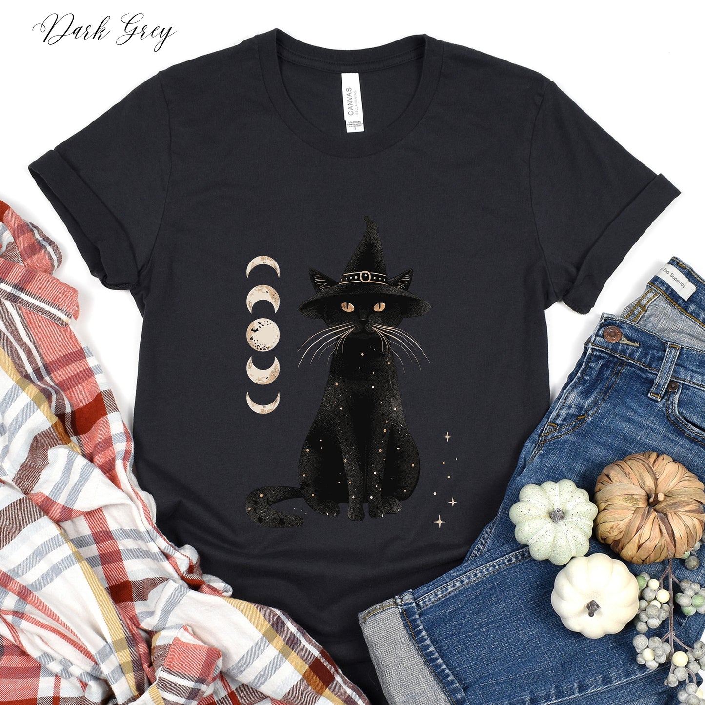 Halloween Cat Shirt - Cat and Moon Phase Shirt - Witch Cat Halloween Shirt
