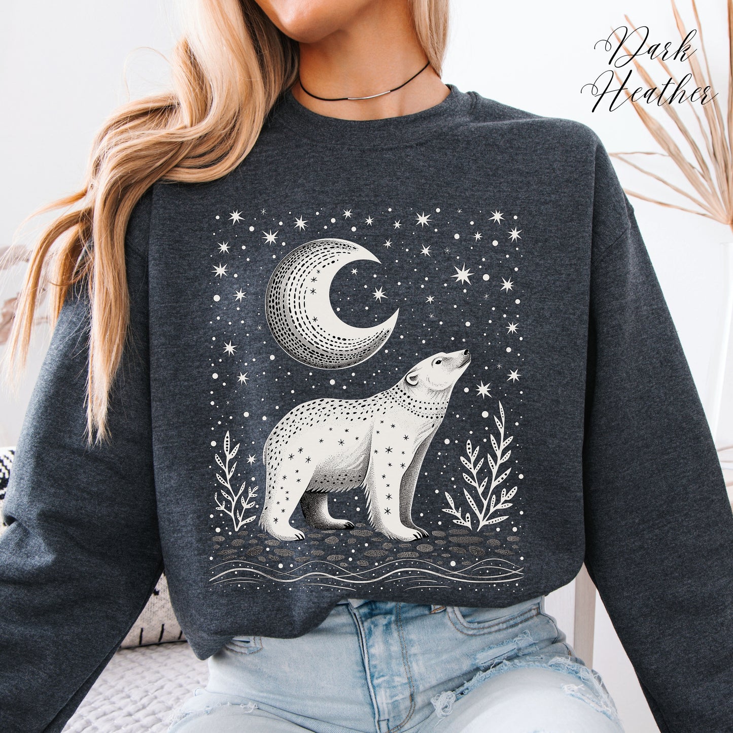 Mystic Moon and Polar Bear Sweatshirt - Nordic Animal Christmas Sweatshirt
