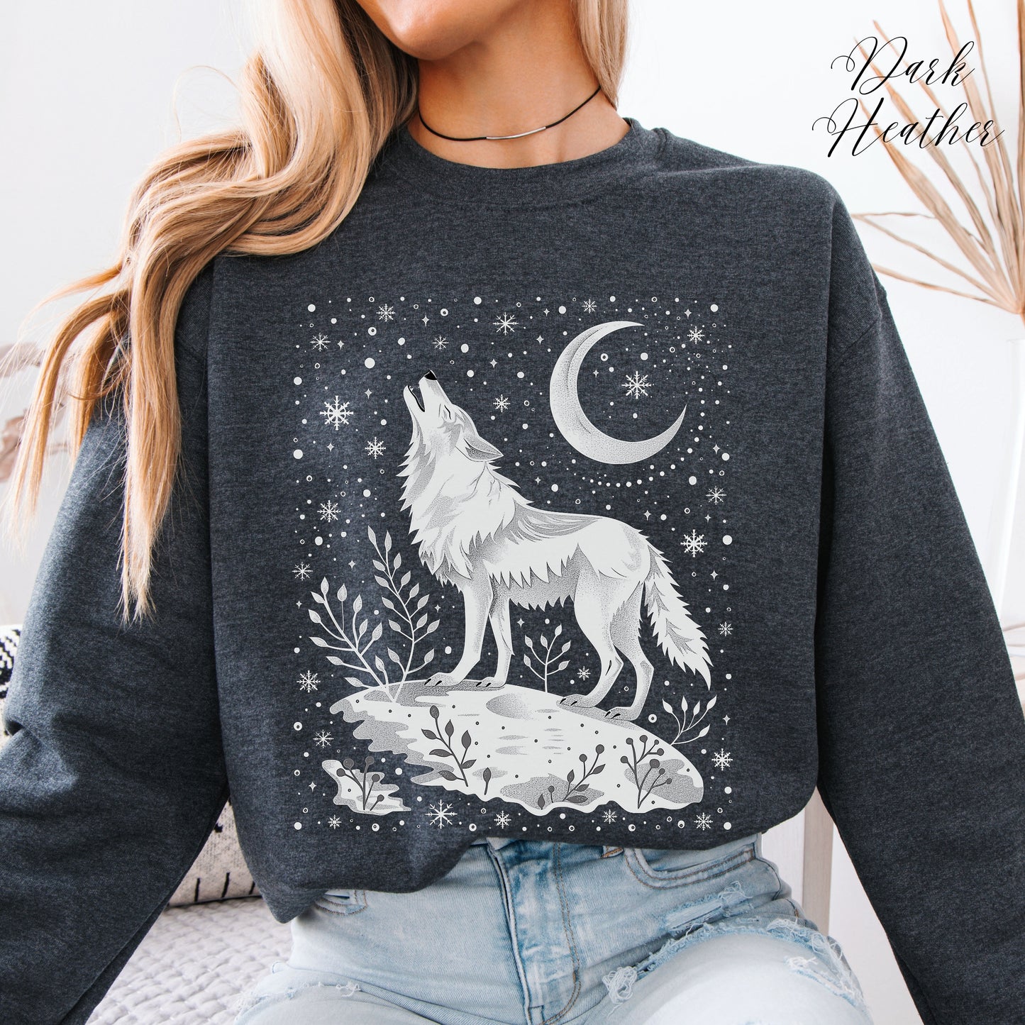 Arctic Moon Wolf Sweatshirt - Boho Christmas Sweatshirt