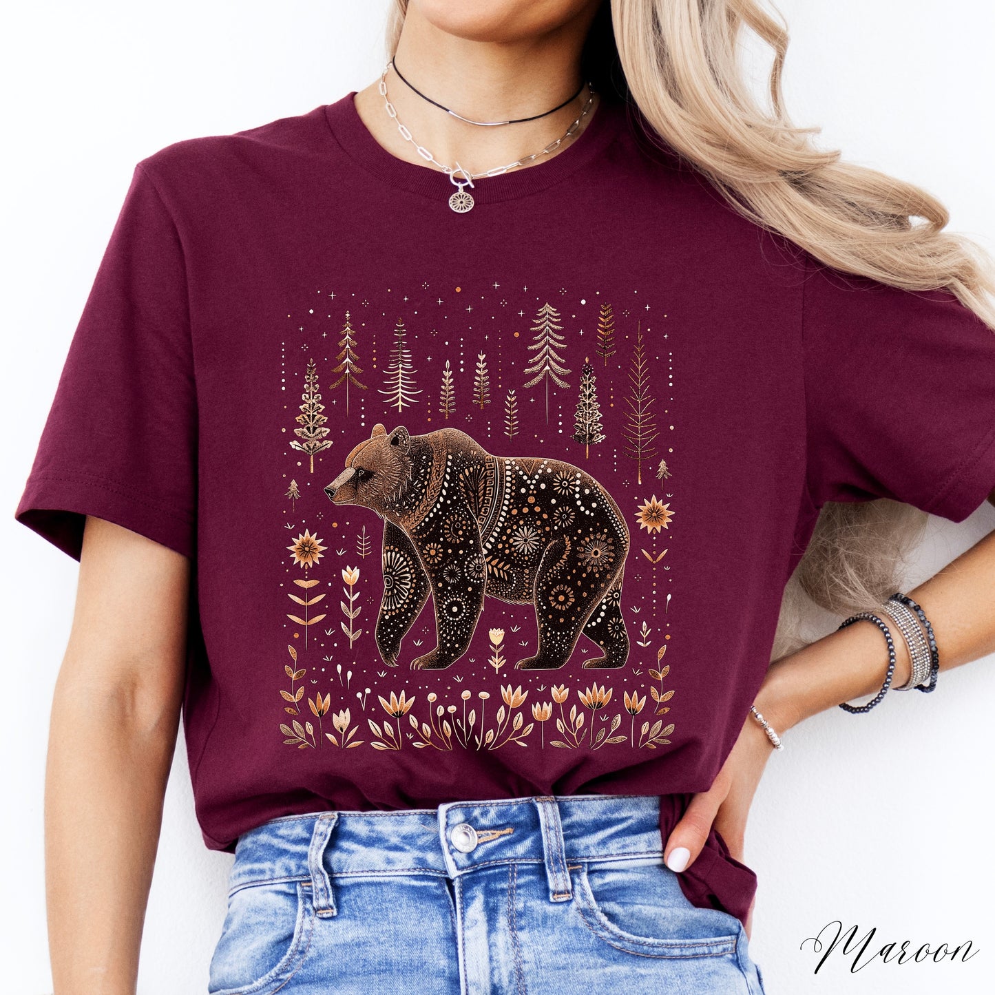 Scandinavian Bear Shirt - Boho Woodland Animal Graphic Tee