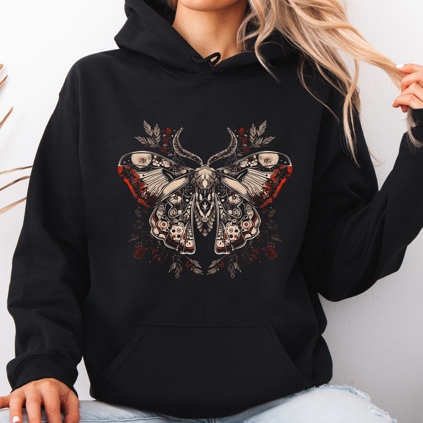 Witchy Norwegian Moth Hoodie - Dark Aesthetic Gothic Hoodie - Front Graphic Hoodie