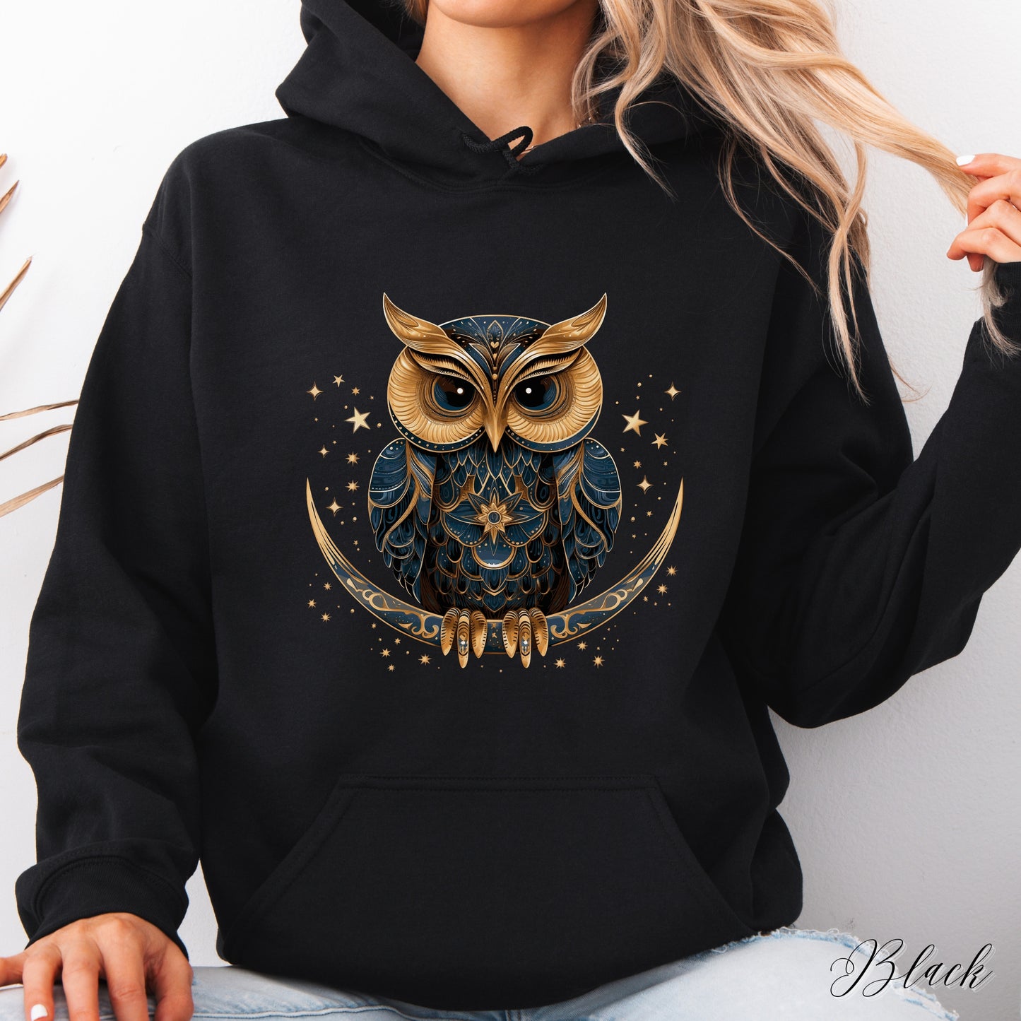 Boho Moon Owl Hoodie - Celestial Bird Hoodie - Bohemian Christmas Hoodie
