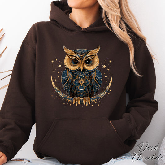 Boho Moon Owl Hoodie - Celestial Bird Hoodie - Bohemian Christmas Hoodie